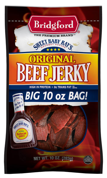 Bridgford Sweet Baby Ray'S High Protein Beef Jerky, Low Carb Snack, Low Calorie, Keto Friendly, Original Flavor, 10 Oz, (Pack Of