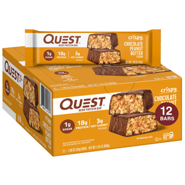 Quest Nutrition Crispy Chocolate Peanut Butter Hero Protein Bar, 18G Protein, 1G Sugar, 3G Net Carb, Gluten Free Protein Snack, 