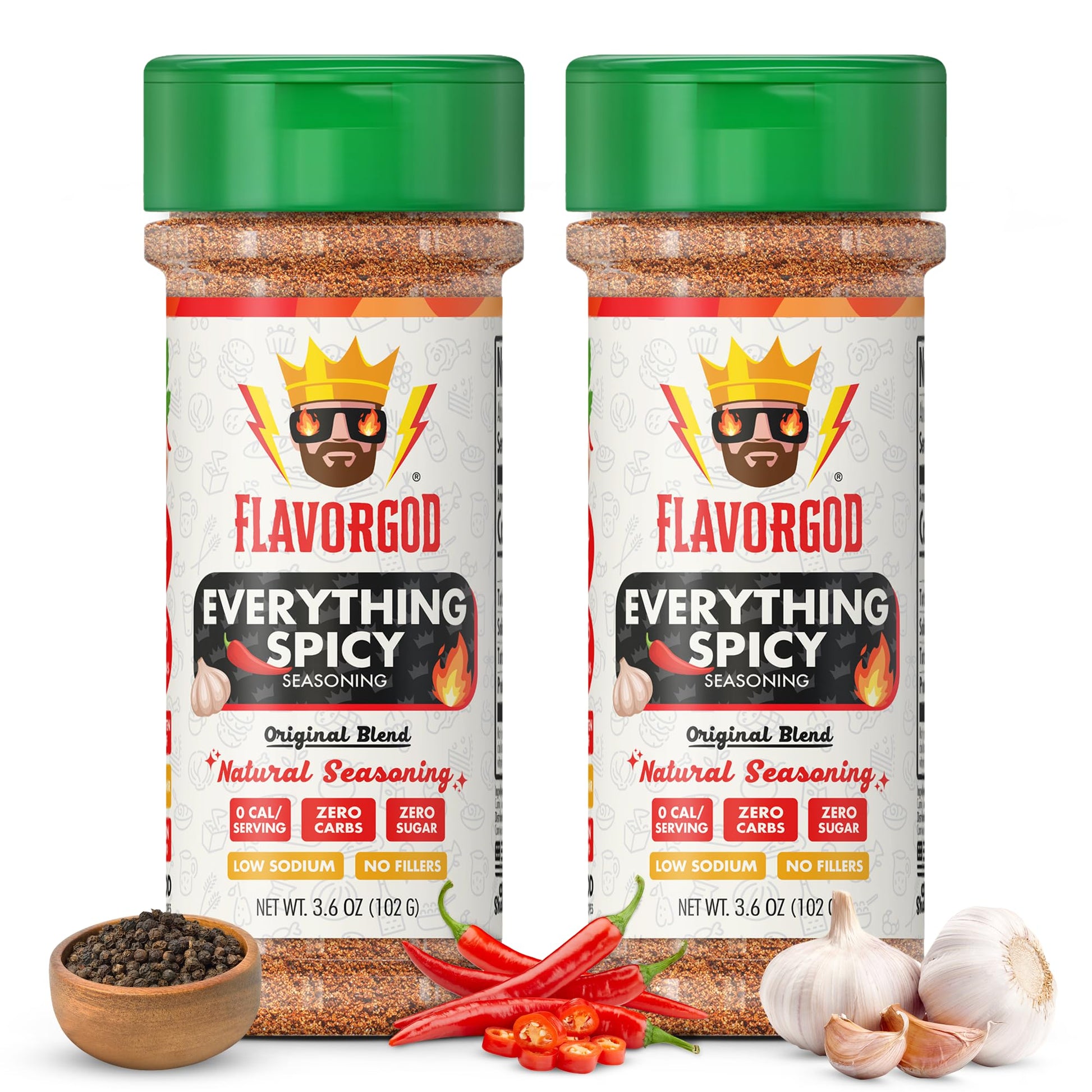 Flavor God Everything Spicy Seasoning Mix - All Natural Spice Blend, Large (Pack of 2), Kosher, Low Sodium, Vegan, Keto Friendly