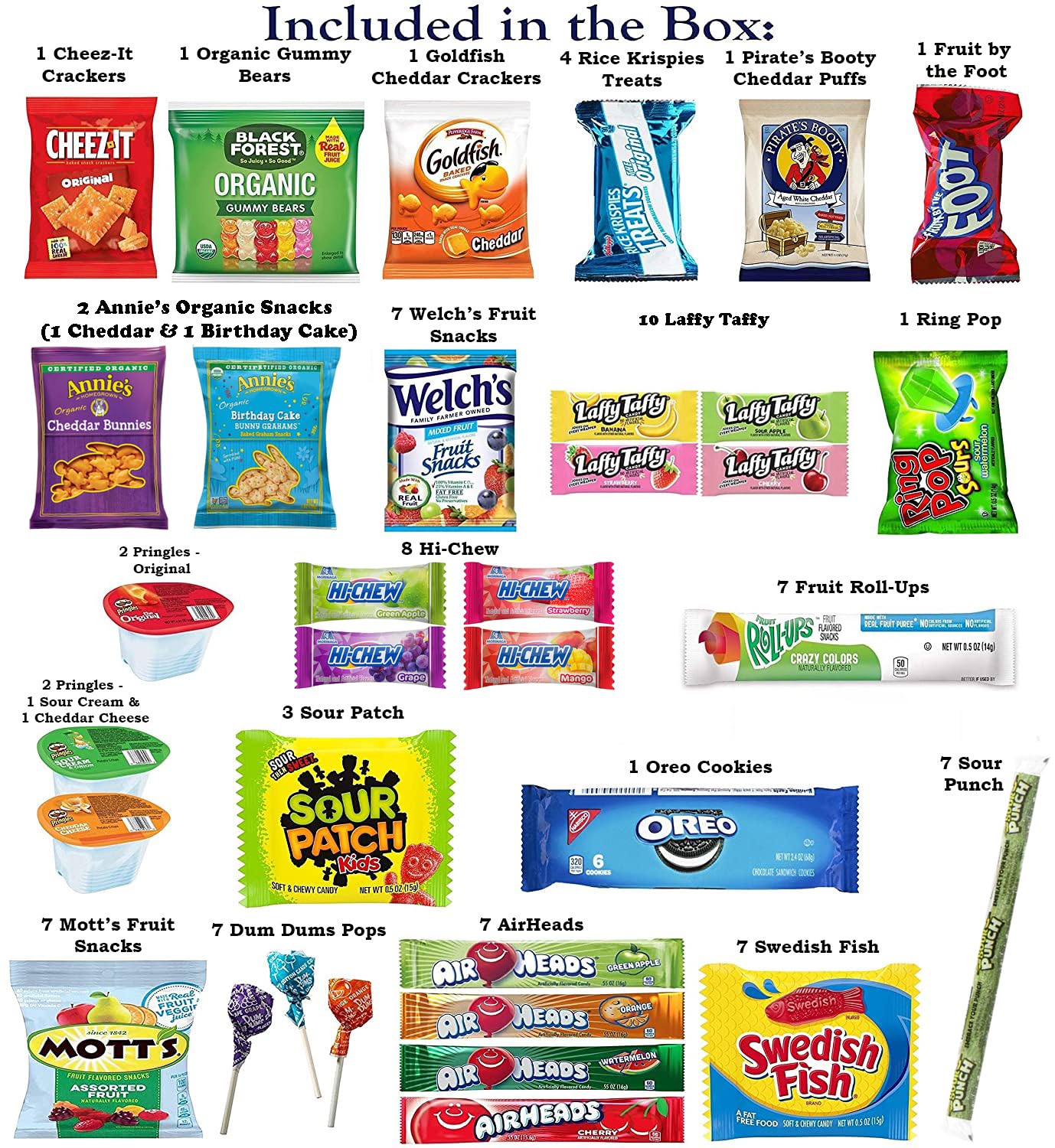 Foxy Fane 120 count Deluxe Snack Box - Ultimate Gift Care Package with Variety Assortment of Crackers, Cookies, Candy, Chips & o