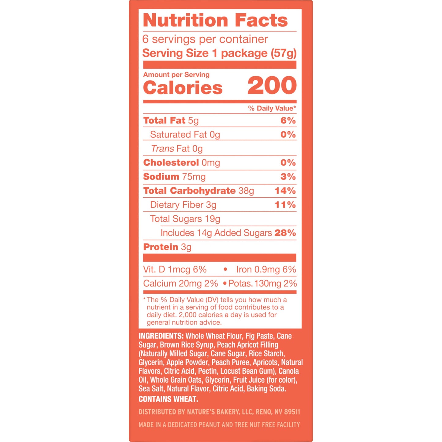 Natures Bakery Whole Wheat Fig Bars, Peach Apricot, Real Fruit, Vegan, Non-GMO, Snack bar, 6 Count (Pack of 6)