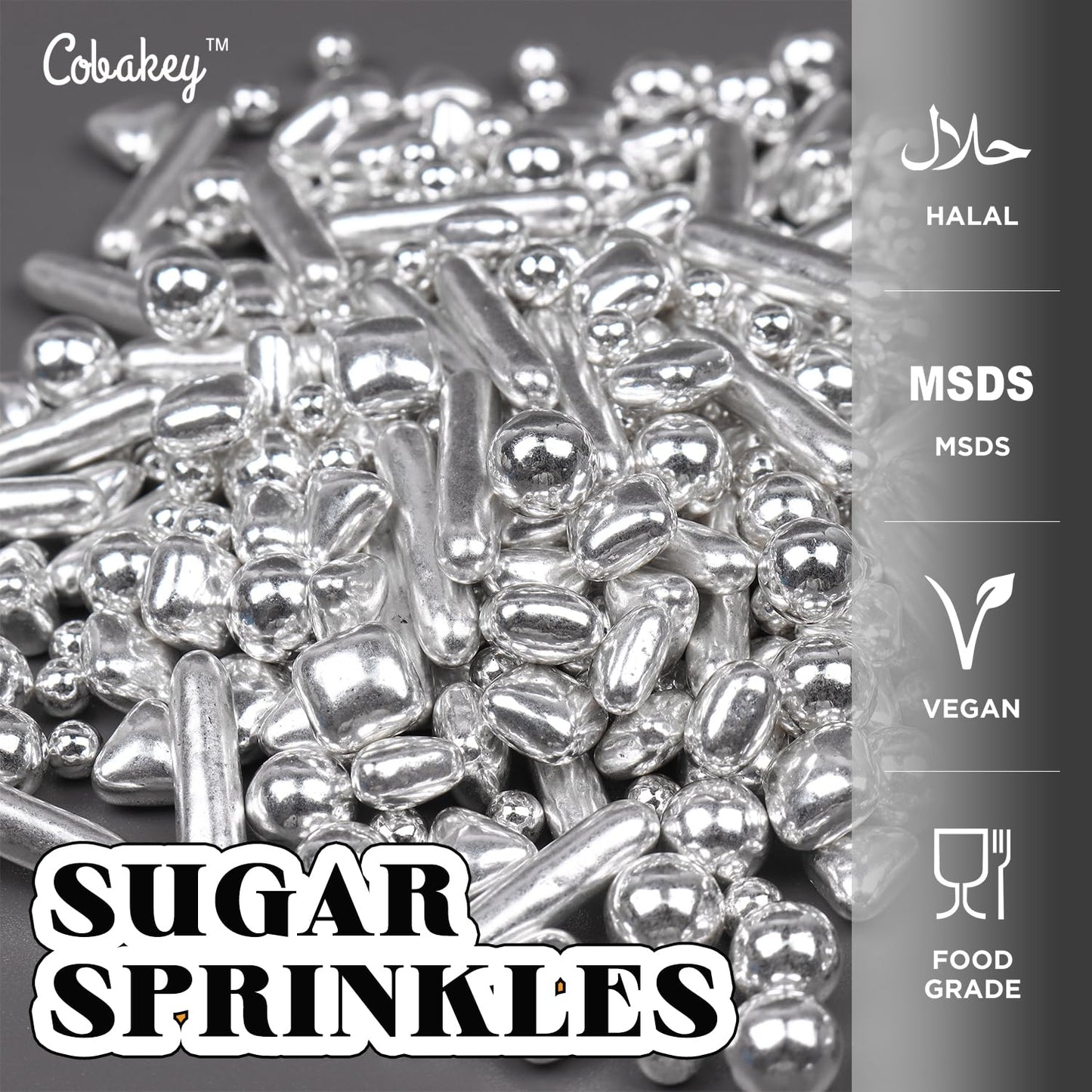 Cobakey Bright Silver Sprinkles For Cake Decorations 3.52 Ounce Silver Pearl Sugar Sprinkles For Cupcake Toppers Wedding Party V
