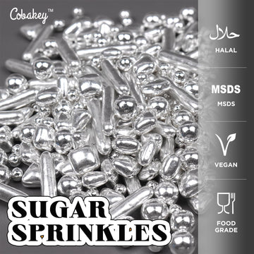Cobakey Bright Silver Sprinkles For Cake Decorations 3.52 Ounce Silver Pearl Sugar Sprinkles For Cupcake Toppers Wedding Party V