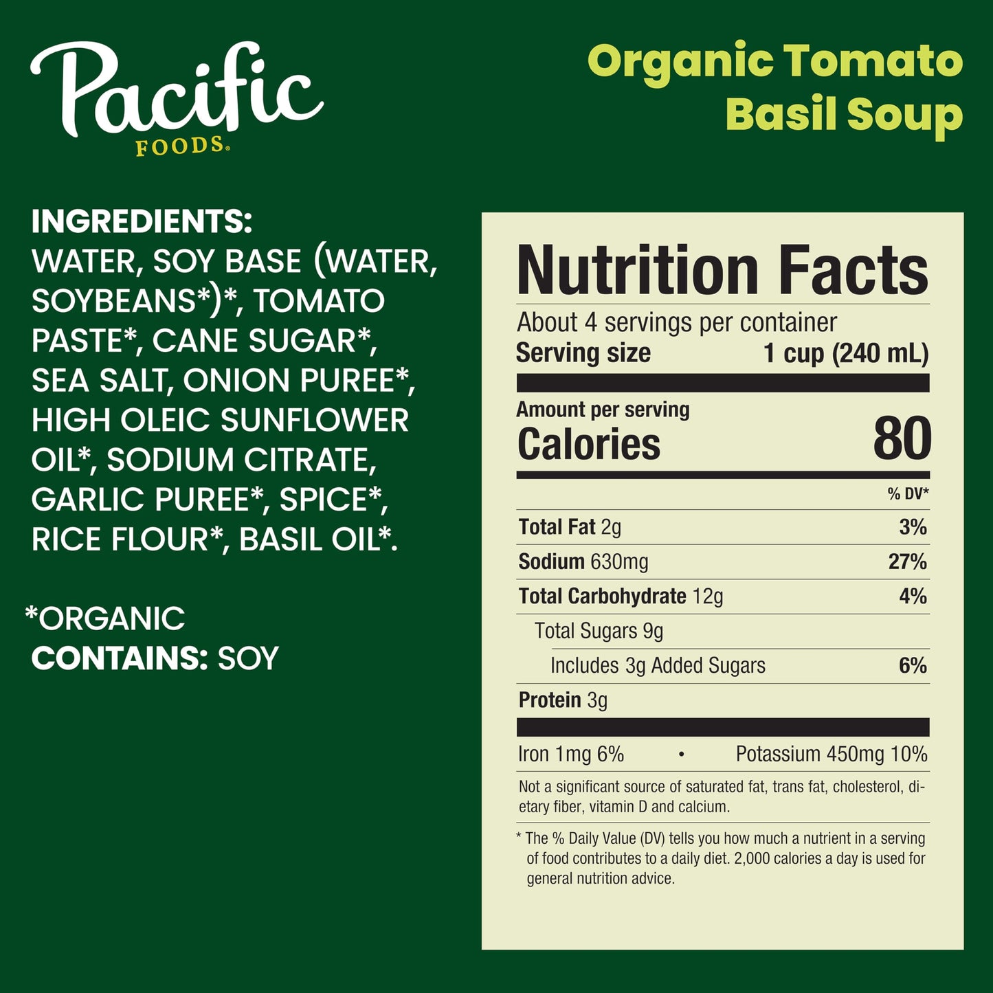 Pacific Foods Organic Tomato Basil Soup, Plant Based, 32 Oz Carton