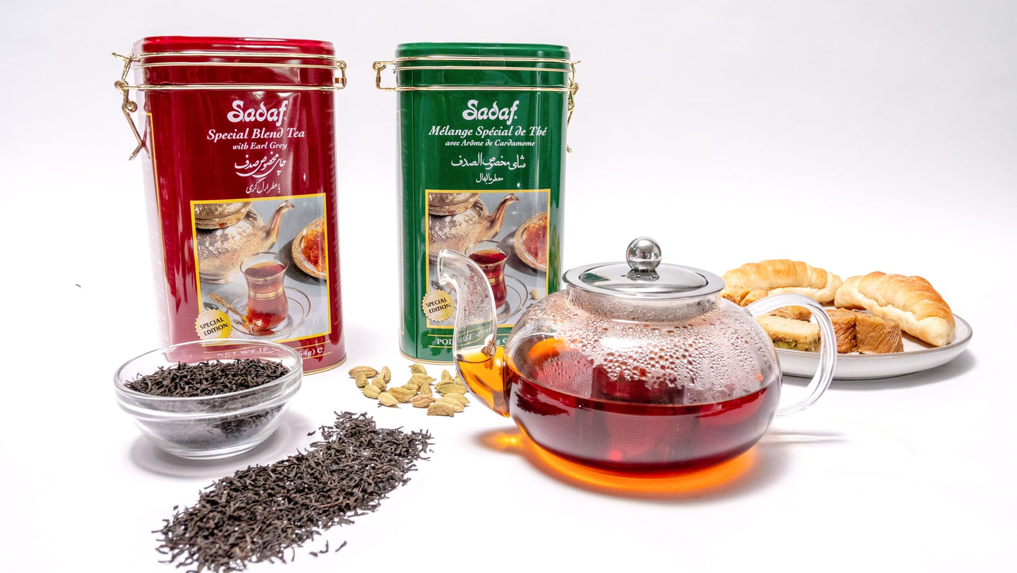 Sadaf Cardamom Tea Loose Leaf Tin 16 Oz - Special Blend Cardamom Ceylon Black Tea - Product Harvested In Sri Lanka
