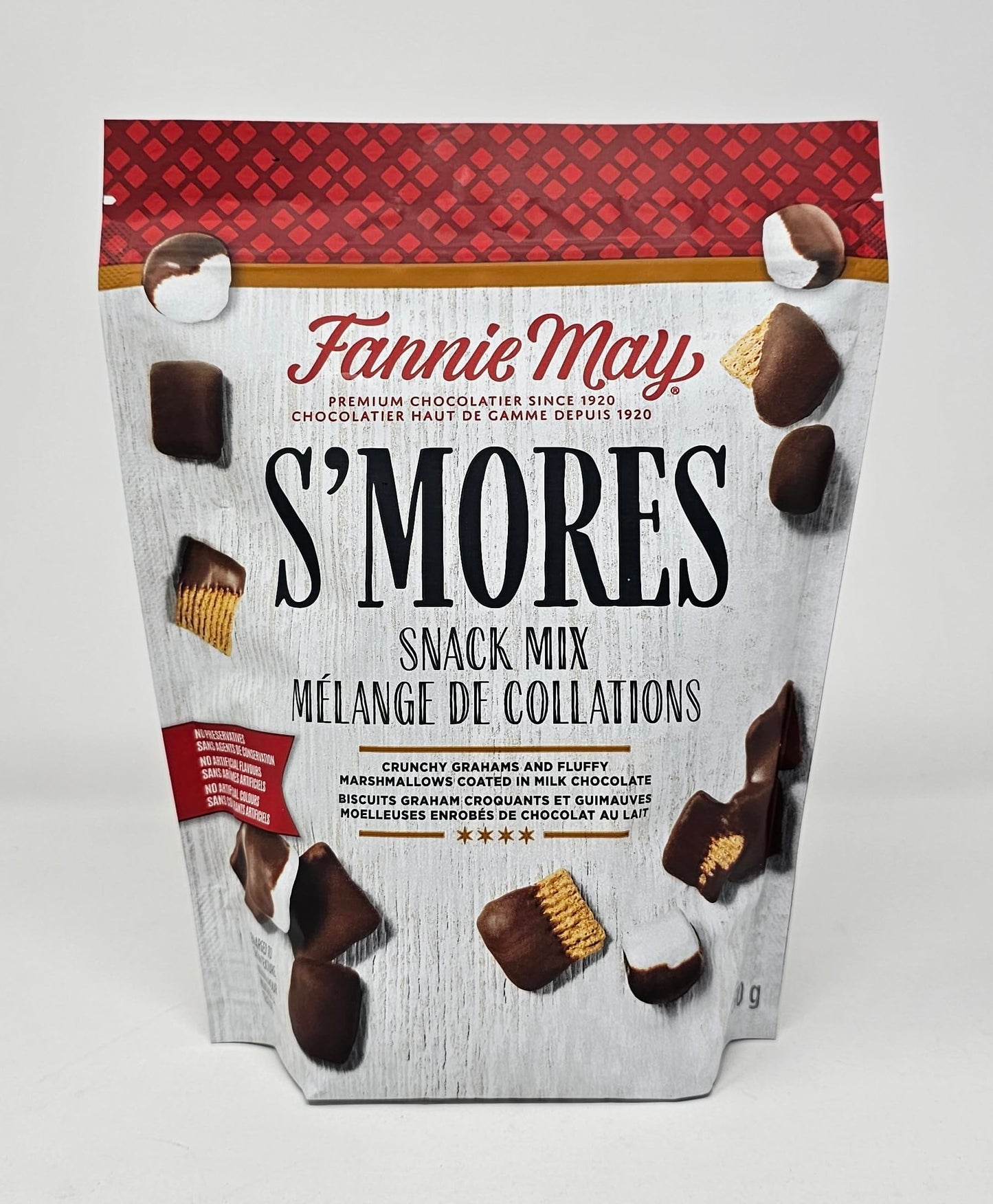 Fannie May Smores Snack Mix Bag, Crunchy Grahams and Fluffy Marshmallows Coated in Milk Chocolate - 510g