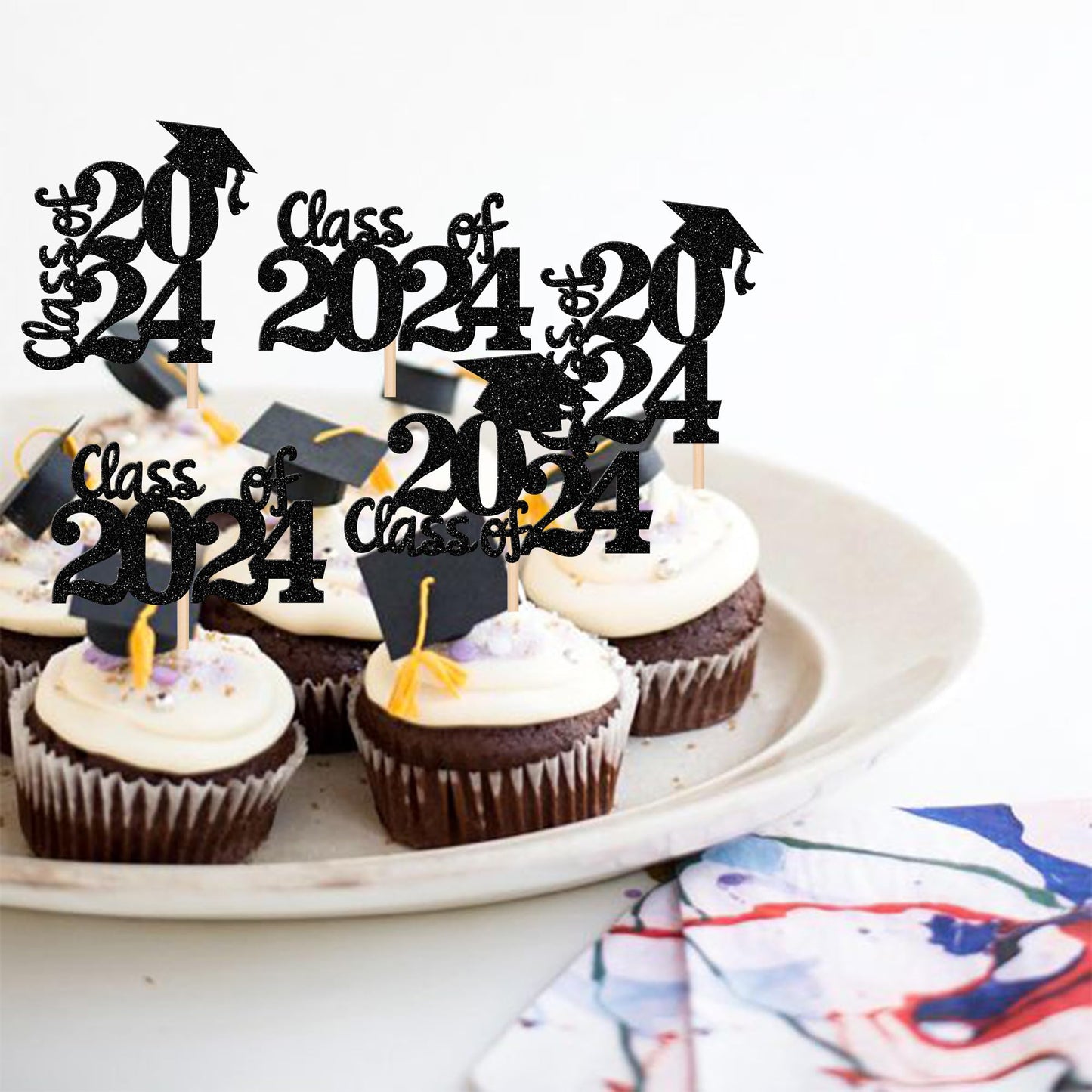 30 Pcs 2024 Graduation Cupcake Toppers Glitter Class Of 2024 Graduation Cap Cupcake Picks For 2024 Graduation Theme Party Cake D