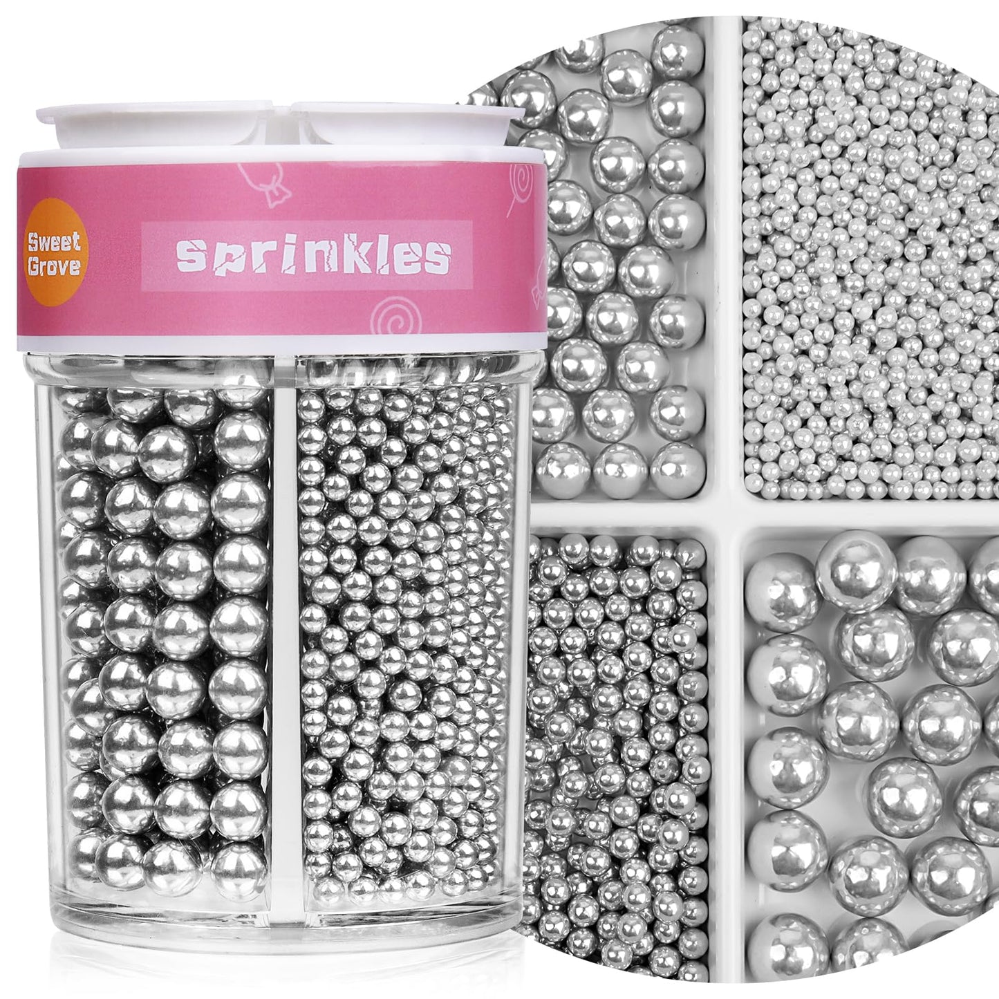 Silver Sprinkles, Edible Pearls for Cake Decorating, 7.8oz Sugar Candy Pearls for Baking, Cookie Decorations & Cupcake Topper, W