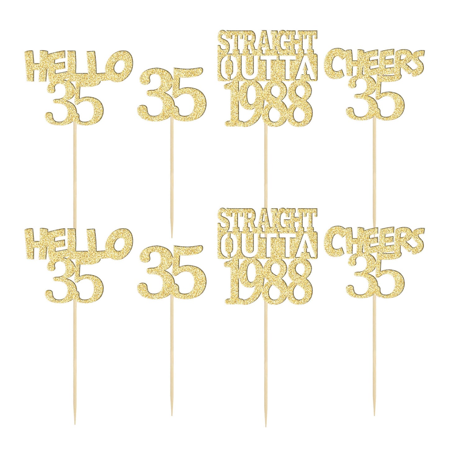 Gyufise 24Pcs Happy 35th Cupcake Toppers Glitter Thirty-five Straight Outta 1988 Cupcake Picks Cheers to 35 Years Birthday Cake