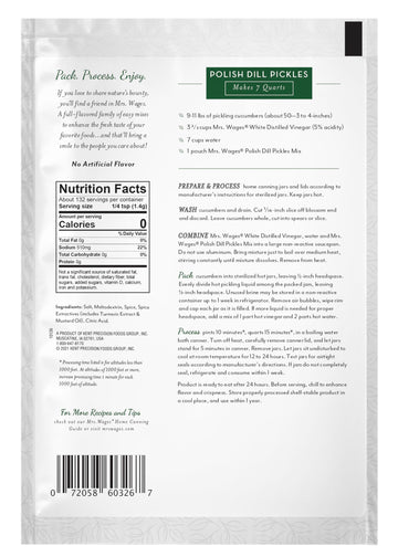 Mrs. Wages Polish Dill Pickles Quick Process Mix Quick And Easy Simple-To-Use Simple Homemade Pickles Traditional Pickle Flavori
