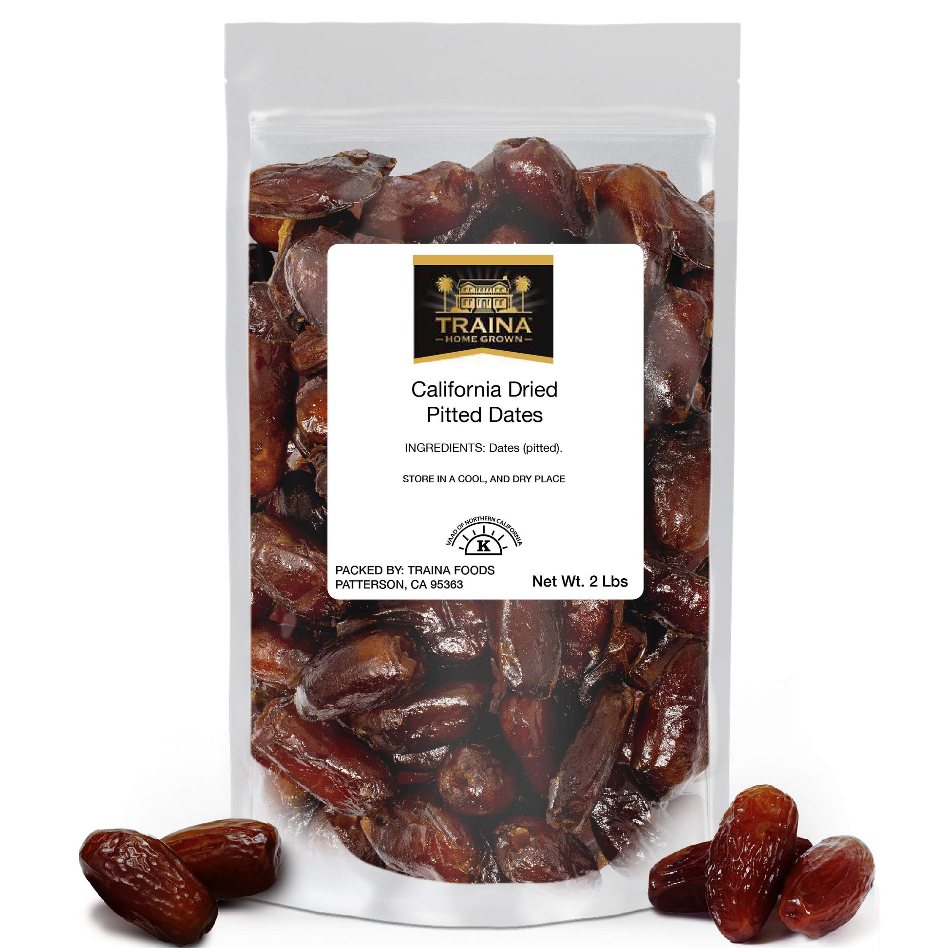 Traina Home Grown California Dried Pitted Dates - Healthy, No Added Sugar, Non Gmo, Kosher Certified, Vegan, Packed In Resealable Pouch (2 Lbs)