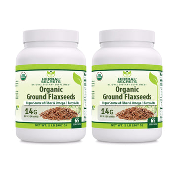 Herbal Secrets Usda Organic Ground Flaxseeds 2 Lbs Powder | 14 Grams Per Serving | 65 Servings | Excellent Vegan Source Of Fiber