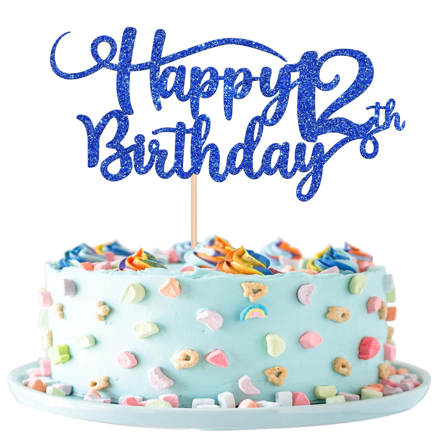 Rsstarxi Happy 12th Birthday Cake Topper Glitter Number 12, Deep Blue, Paper, Model XM223