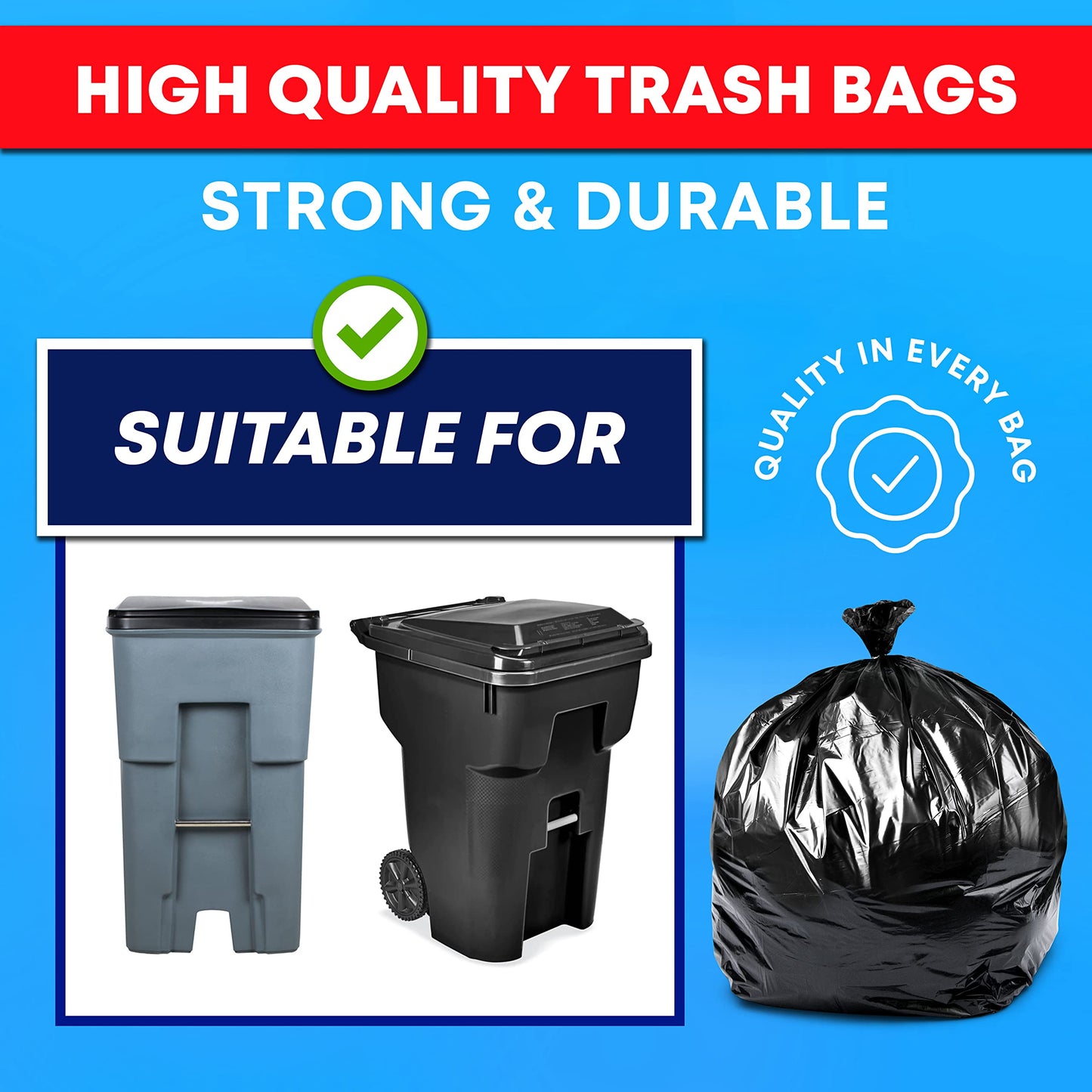 95-96 Gallon Trash Bags 2 Mil (Value-Pack 25 Bags W/Ties) Extra Large Black Trash Bags 90 Gallon, 95 Gallon, 96 Gallon, 100 Gall