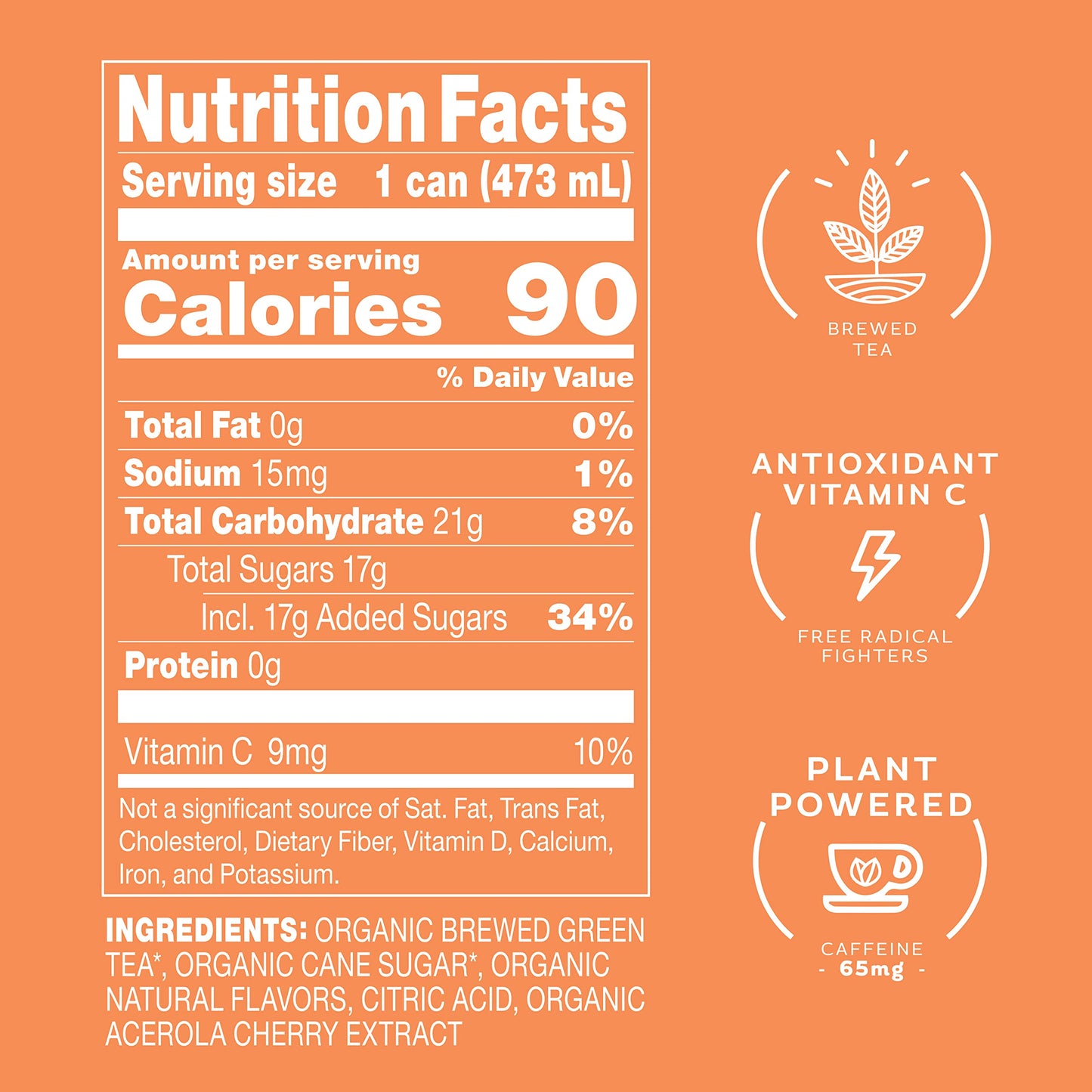 Steaz Organic Green Tea Peach - 12 Pack, 16 Fl Oz Cans, Antioxidant Brew, Vegan, Fair Trade, 65mg Natural Caffeine