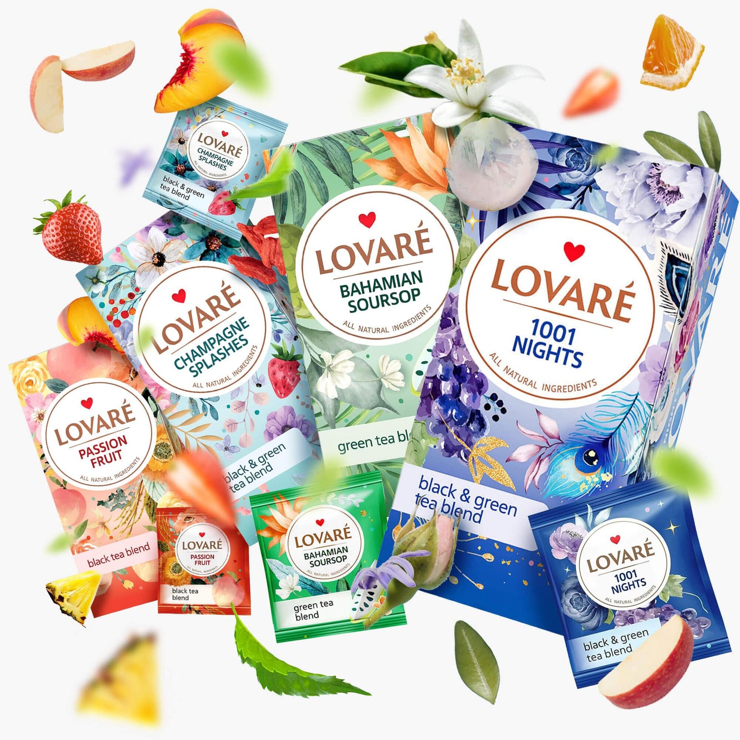 Lovare Set Of 4 Assorted Tea Bags Variety Pack 48 G - Made In Ukraine - 24 Black, Green Tea Sampler Bags X 2 G - Tea Bags Indivi