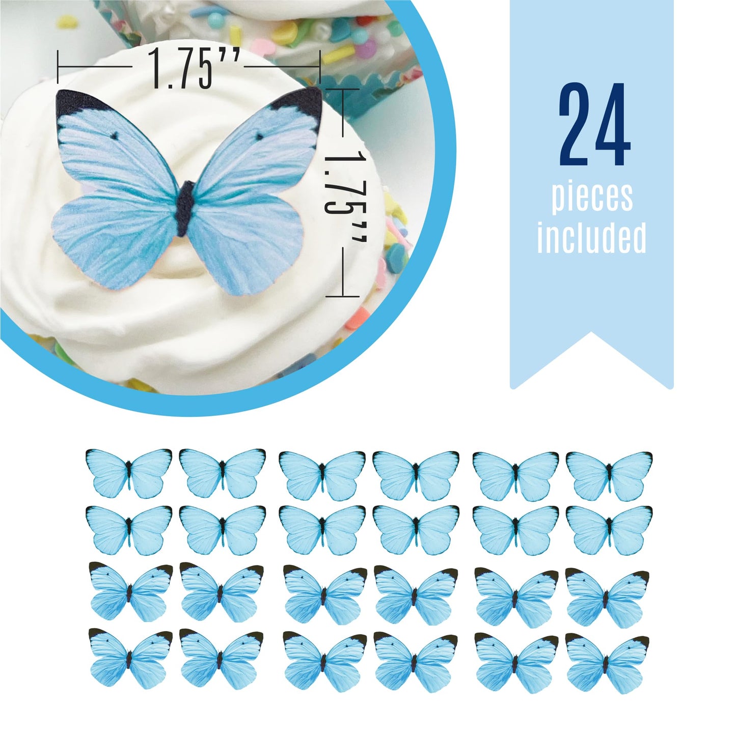 Sugar Robot Edible Butterflies For Cake Decorating - Small Pastel Blue Butterfly Cake Toppers And Cupcake Toppers - Decoration M