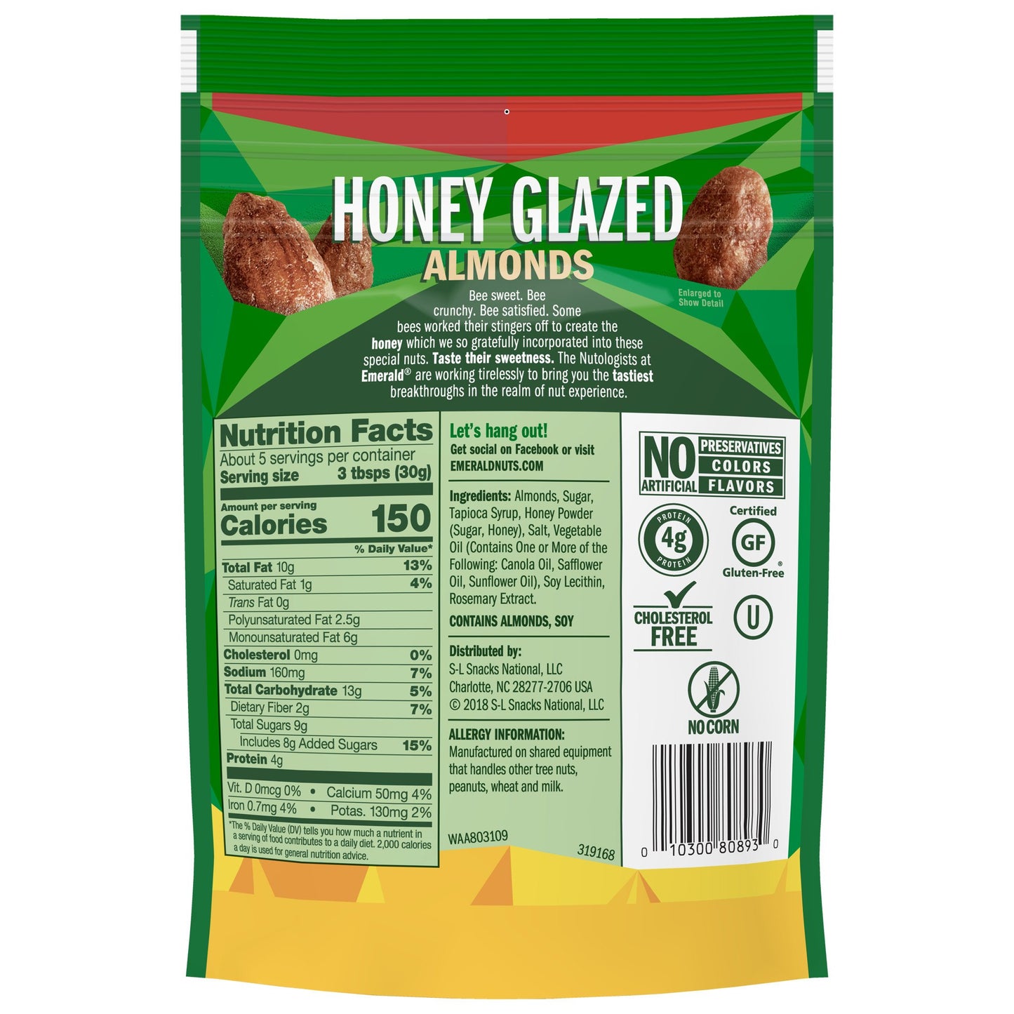 Emerald Nuts 5Oz - 6Oz Resealable Bag (Pack Of 4) (Honey Glazed Almonds 6Oz)