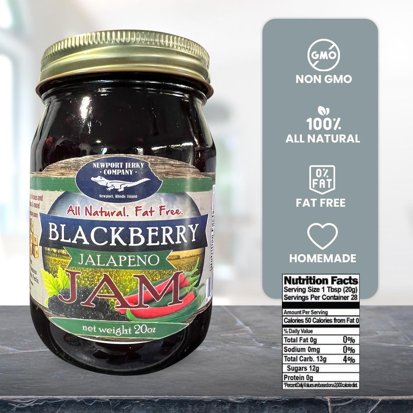 NEWPORT JERKY COMPANY Gourmet Blackberry Jalapeno Jam, Fat Free, Gluten Free, 1.25 Pound
