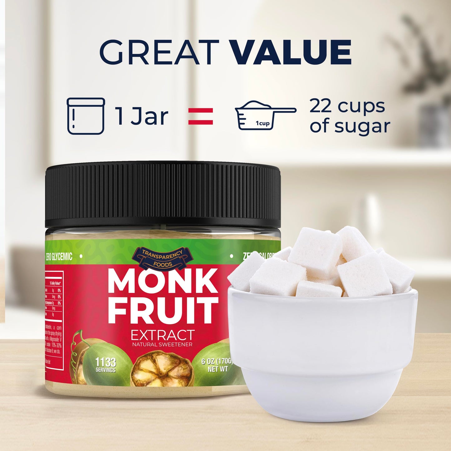 Monk Fruit Sweetener No Erythritol (25X Sweeter Than Sugar) Zero Calories, Zero Glycemic, Non-Gmo, No Fillers - Monk Fruit Extra