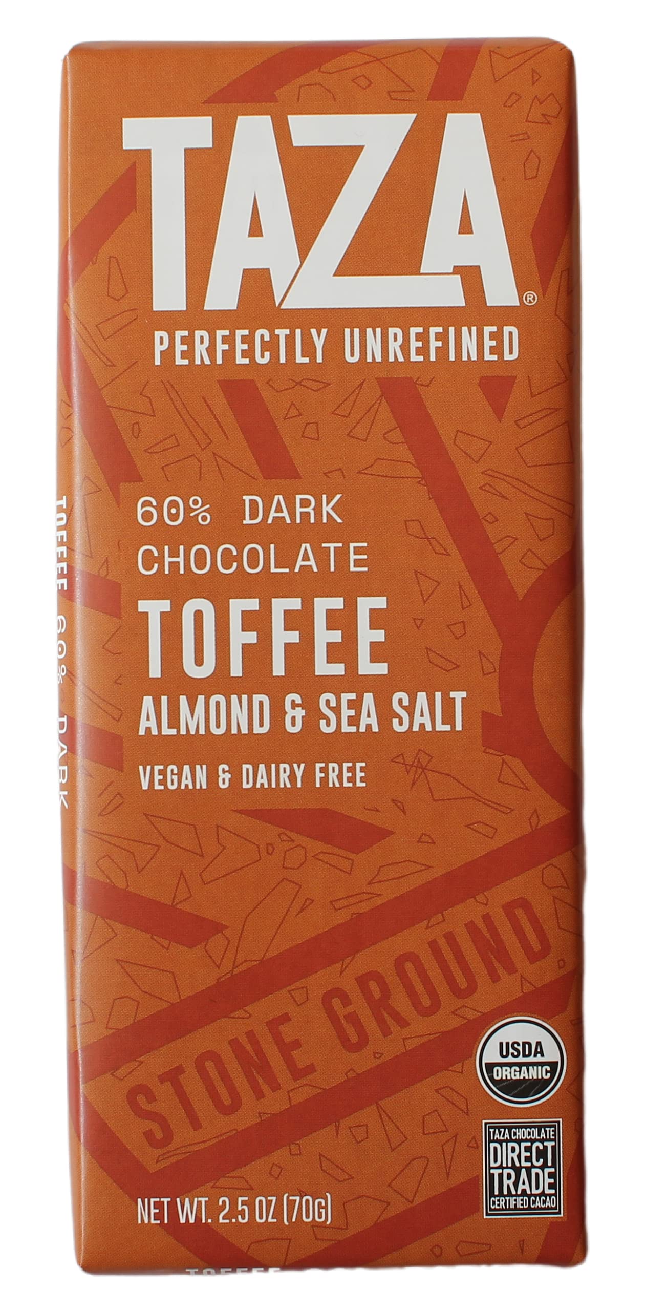 Taza Chocolate Organic Amaze Bar 60% Stone Ground, Toffee Almond Sea Salt, 2.5 Ounce (10 Count), Vegan