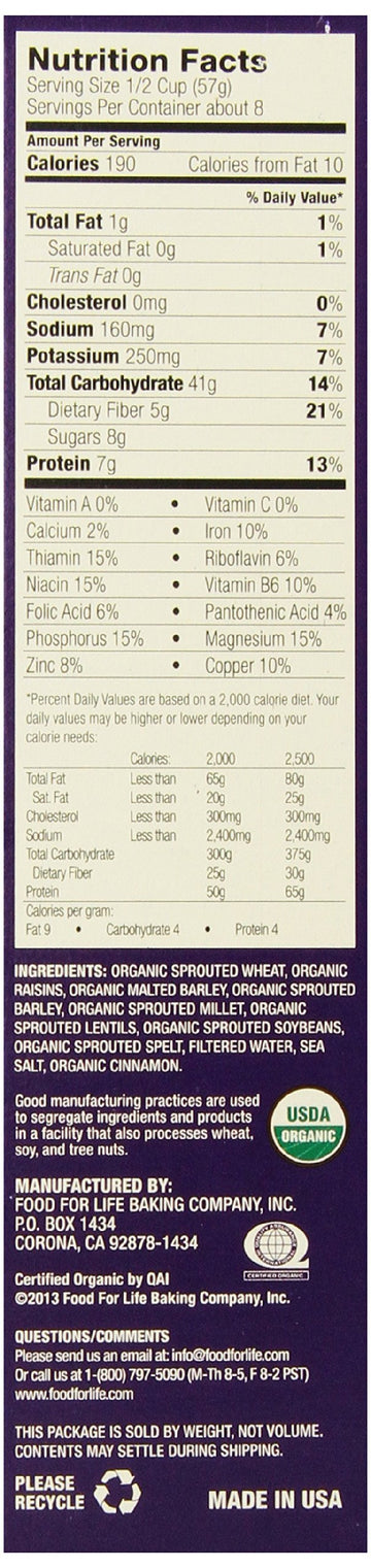 Food For Life Ezekiel 4:9 Organic Sprouted Grain Cereal, Cinnamon Raisin, 16 Ounce (Pack Of 6)