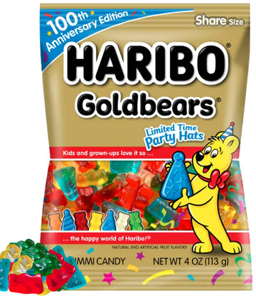 Haribo Goldbears Gummy Candy Bulk, Special Party Hats Edition, Original Mix Gummie Bear Shaped Candies with Party Hats, Assorted