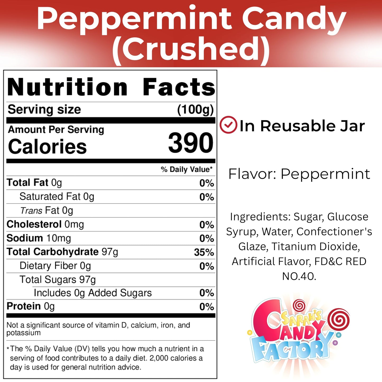 Crushed Peppermint Candy Pieces  Red & White  Mint Flavored Bits for Baking  Toppings  Decorating  and Holiday   4 Lbs in Reusable Jar