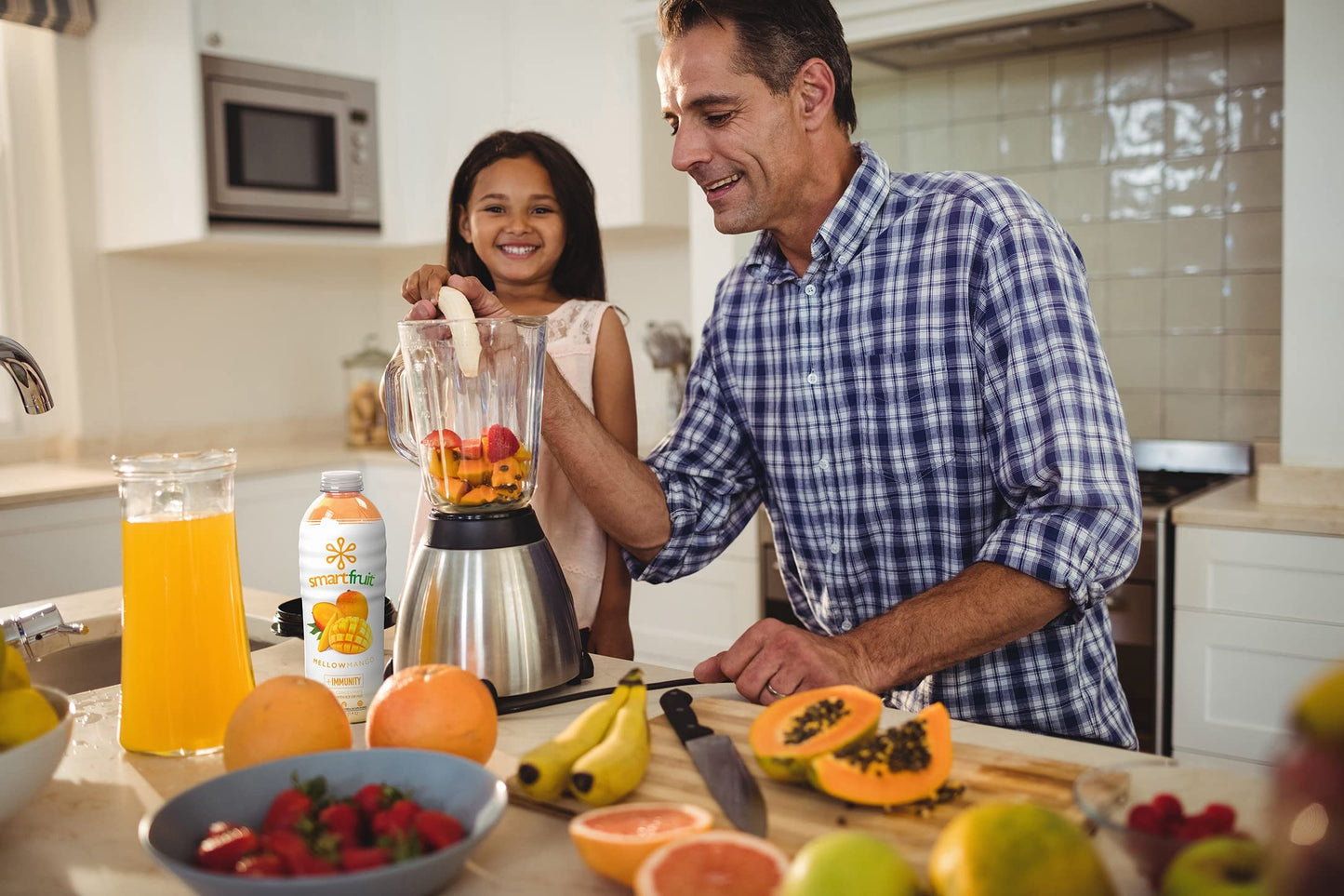 Smartfruit Mellow Mango + Immunity - 100% Real Fruit Pur?e w/Mango  Banana  Apple  Pineapple - Great for Smoothies  Juice  Yogurt  Cocktails  Tea - High in Vitamin C  Selenium  Zinc - 2-Pk  48oz Each