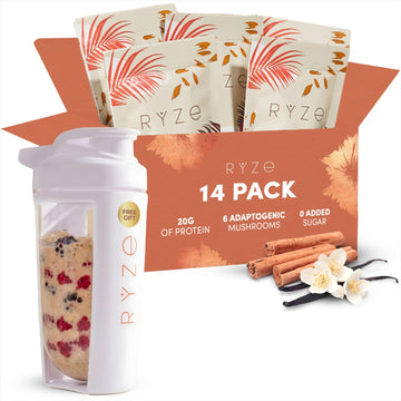 RYZE Mushroom Overnight Oats, Oatmeal with 6 Adaptogenic Mushrooms and 20g Grass-Fed Whey Protein & Chia Seeds, Turkey Tail, Shi