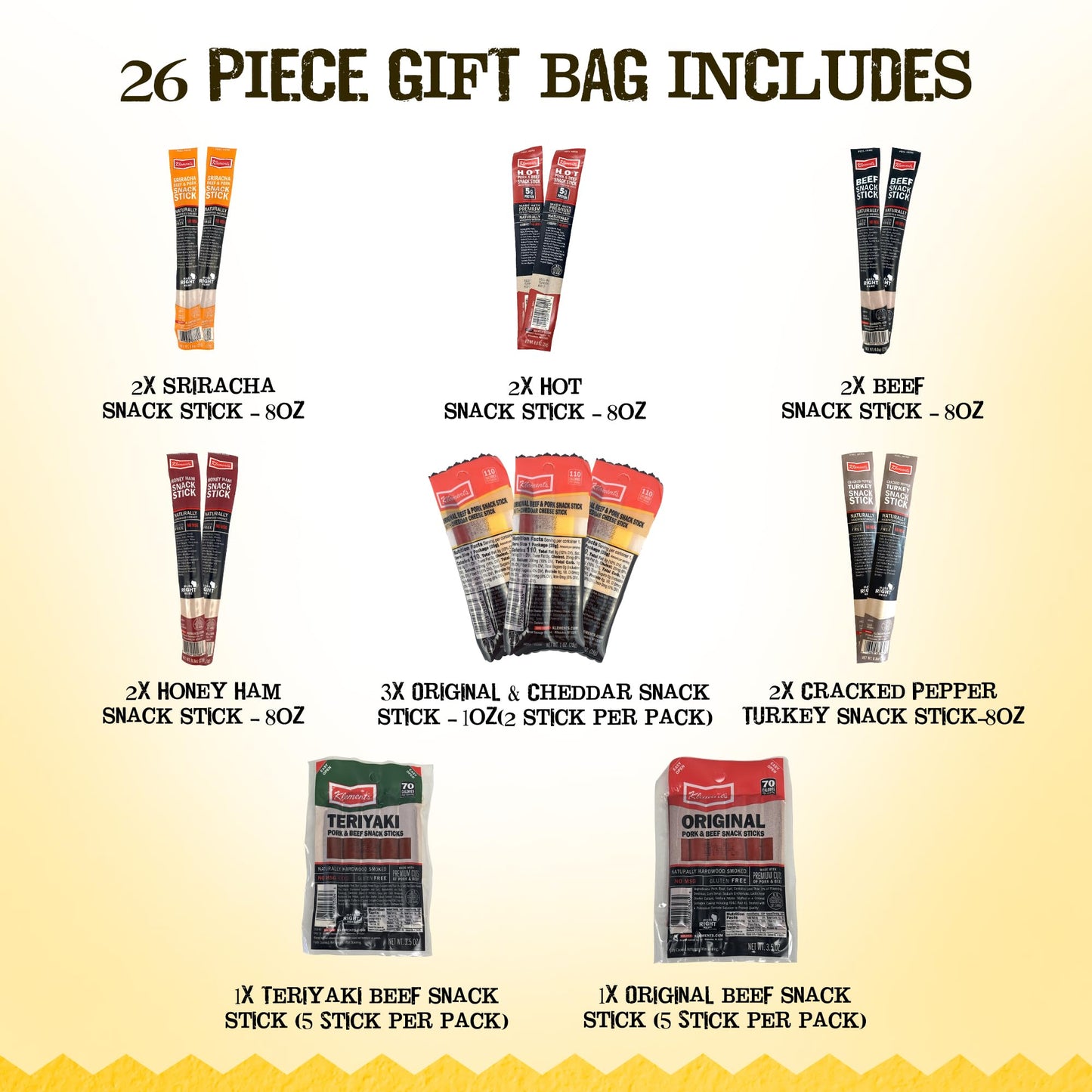 Jerky.com Gift Bag for Men | 26 Piece Meat Sticks Gift Basket with Beef Sticks, Pork, Turkey, Ham & Cheese Sticks | High Protein
