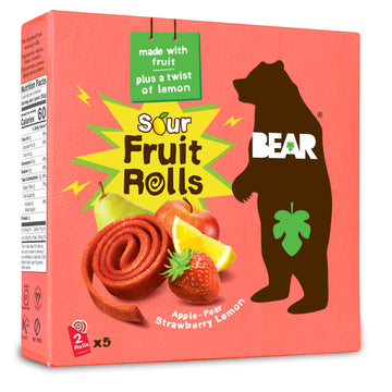 BEAR Sour - Real Fruit Yoyos - Strawberry-Apple - 0.7 Ounce (5 Count) - No added Sugar, All Natural, non GMO, Gluten Free, Vegan