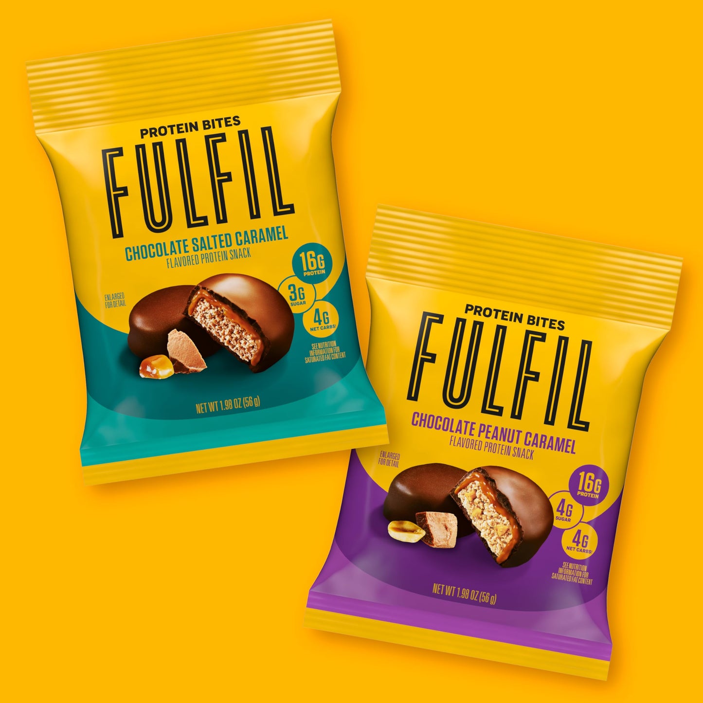 FULFIL Protein Snack Bites, Chocolate Peanut Caramel Flavored, Gluten Free with 16g Protein per serving, 7 Bites per Bag (10 Bag