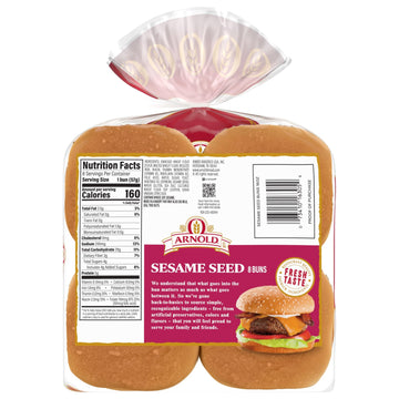Arnold Sesame Seed Buns, 8 count, (2.0 oz each), White Hamburger Buns, 16 oz Bag