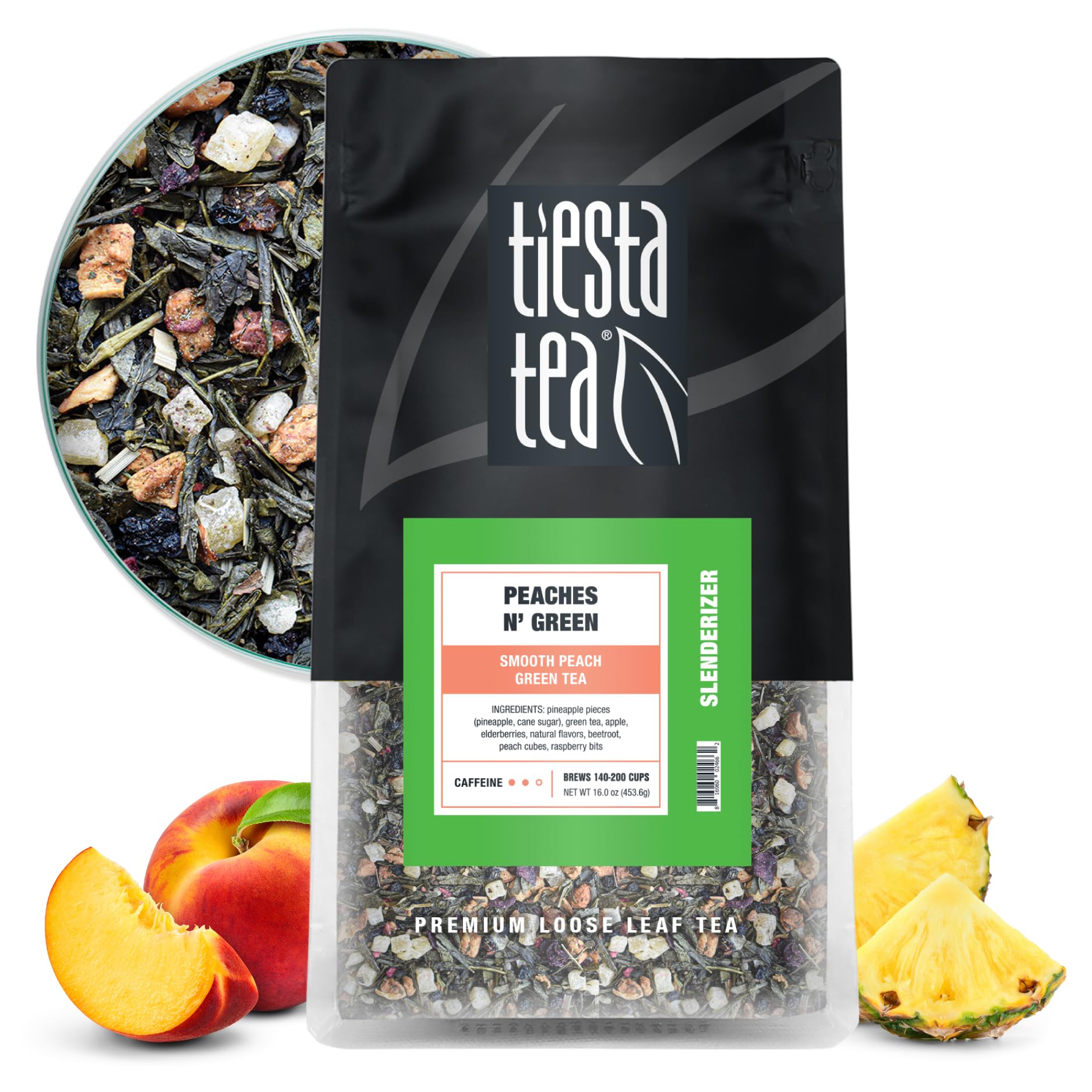 Tiesta Tea Peaches N Green Loose Leaf Tea Blend, Medium Caffeinated, 16 oz Bulk Pouch, Brews Up to 200 Cups