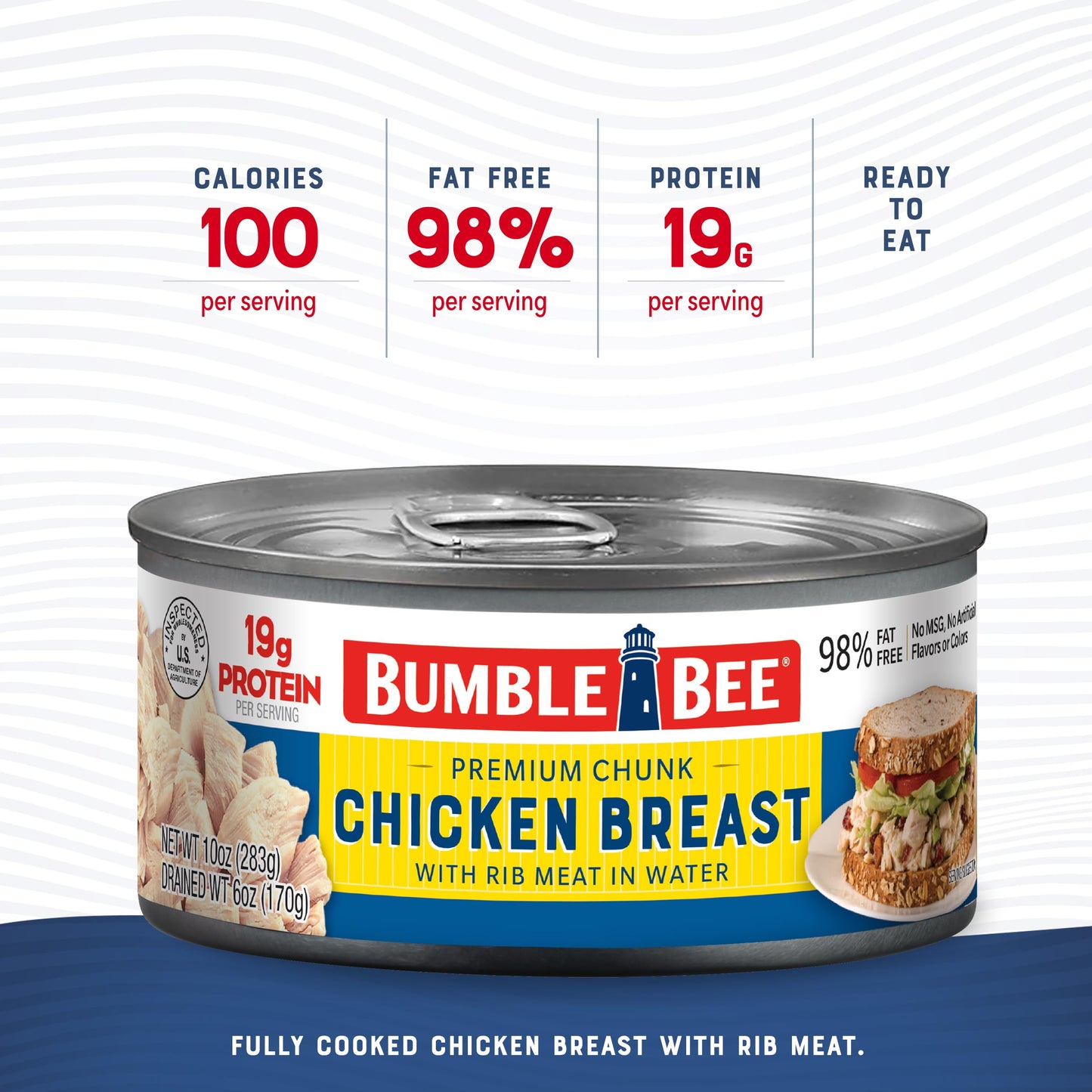 Bumble Bee Premium Chicken Breast With Rib Meat, Chunk In Water, 10 Oz Can - 13G Protein Per Serving - Gluten Free, Keto Friendl