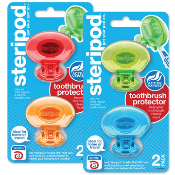 Steripod Clip-On Toothbrush Protector, Keeps Toothbrush Fresh And Clean, Fits Most Manual And Electric Toothbrushes, Blue, Green