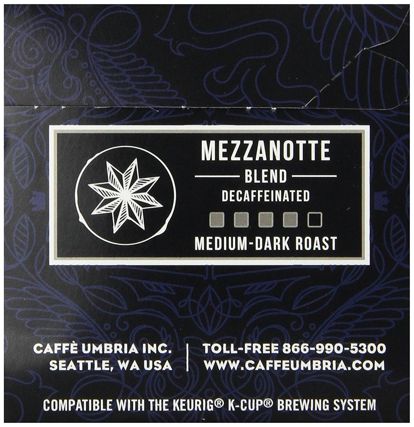 CAFFÈ UMBRIA Single Serving Coffee Cups, Mezzanotte Decaf Blend, 12 Count