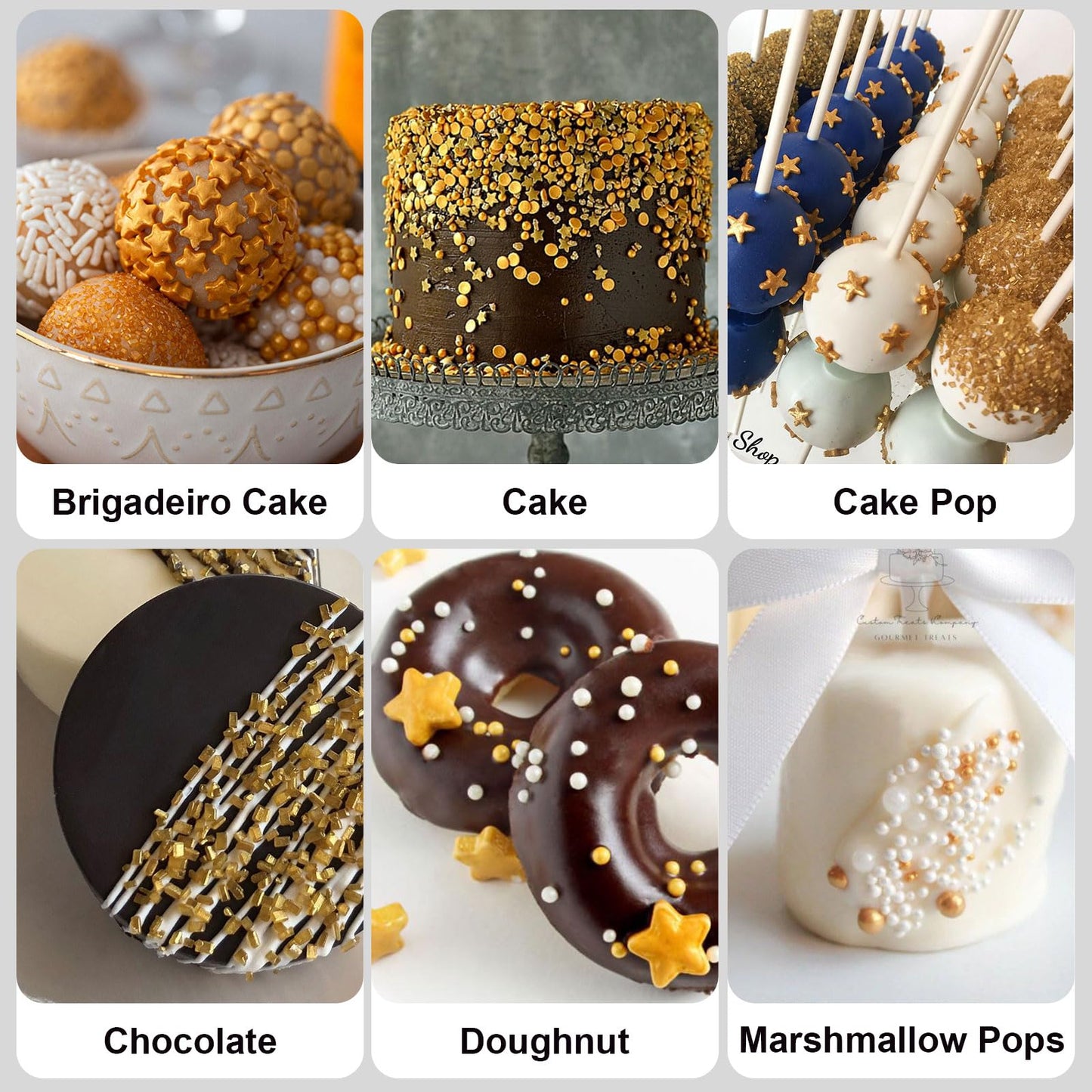 HUEBEATY 6-in-1 Gold Sprinkles Edible for Cake Decorating | 180g/6.36oz | Gold Coin & Star Confetti Sprinkles, Sanding Sugar, Ji