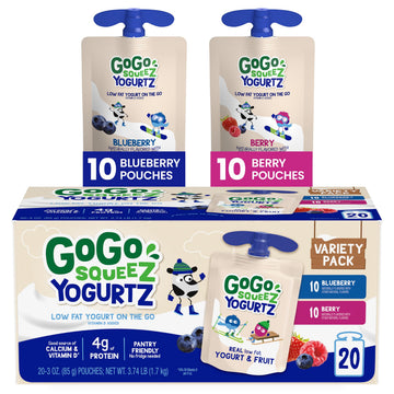GoGo SqueeZ YogurtZ Variety Pack, Blueberry & Berry, 3 oz, Gluten Free, Nut Free, BPA Free, Pack of 20