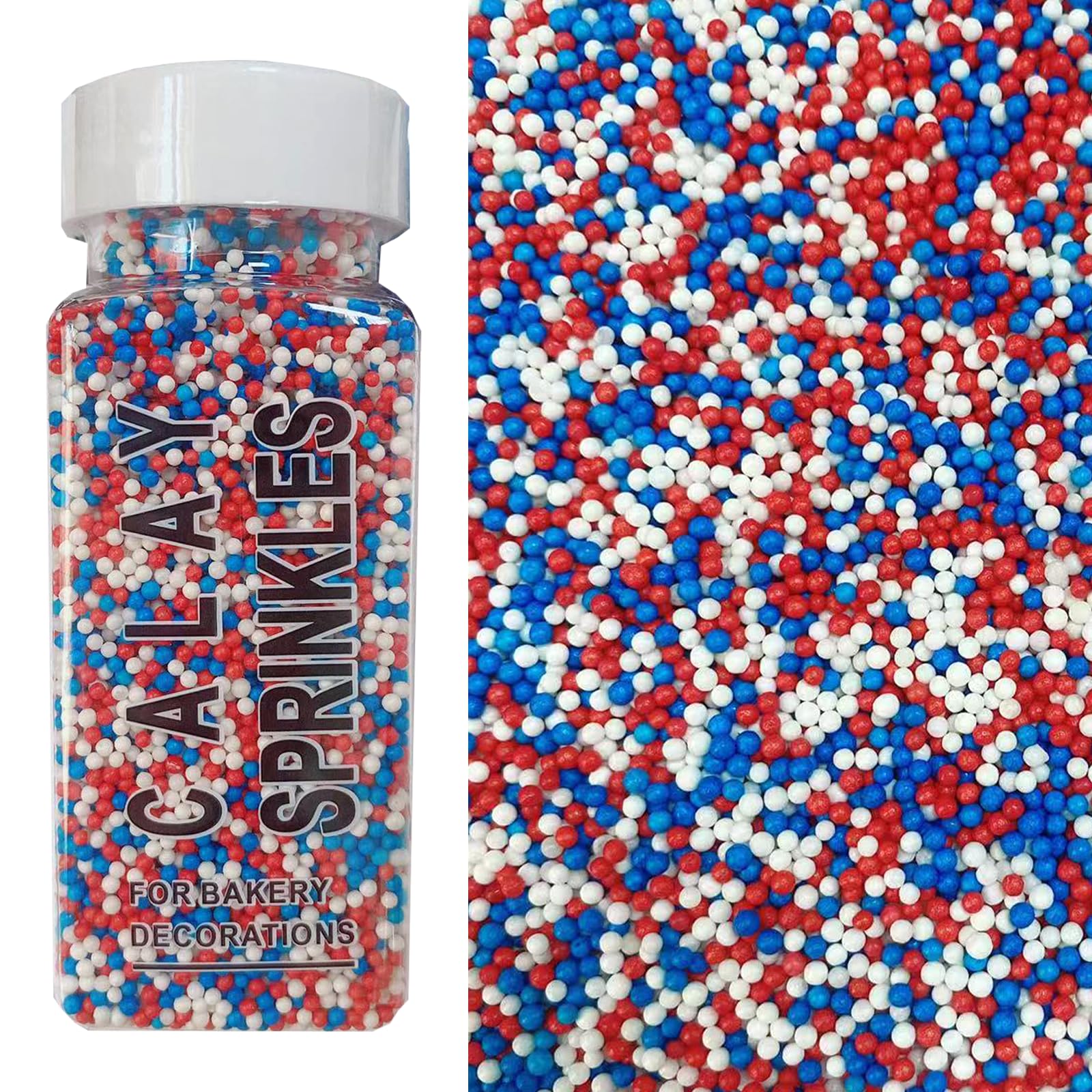 PhilaeEC Patriotic Nonpareils Sprinkle Red White and Blue Peals Sprinkle Edible for Cake Decoration Cupcake Topper Cookie Baking