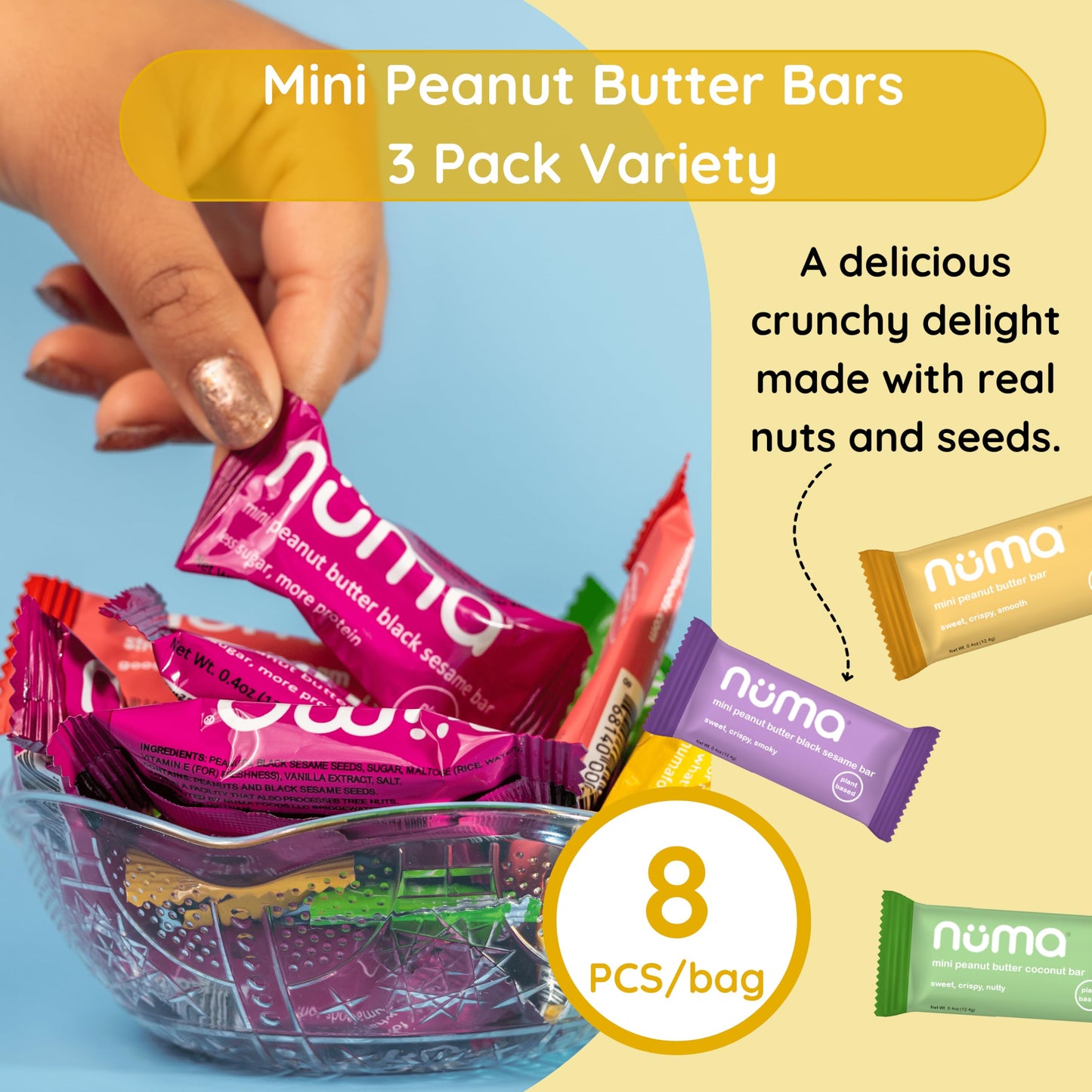 Assorted Mini Peanut Butter Bars, Two (2) Lb Bulk, Vegan High Protein Low Sugar, 3 Flavor Variety, All Natural, Gluten Free, Plant Based, Individually Wrapped