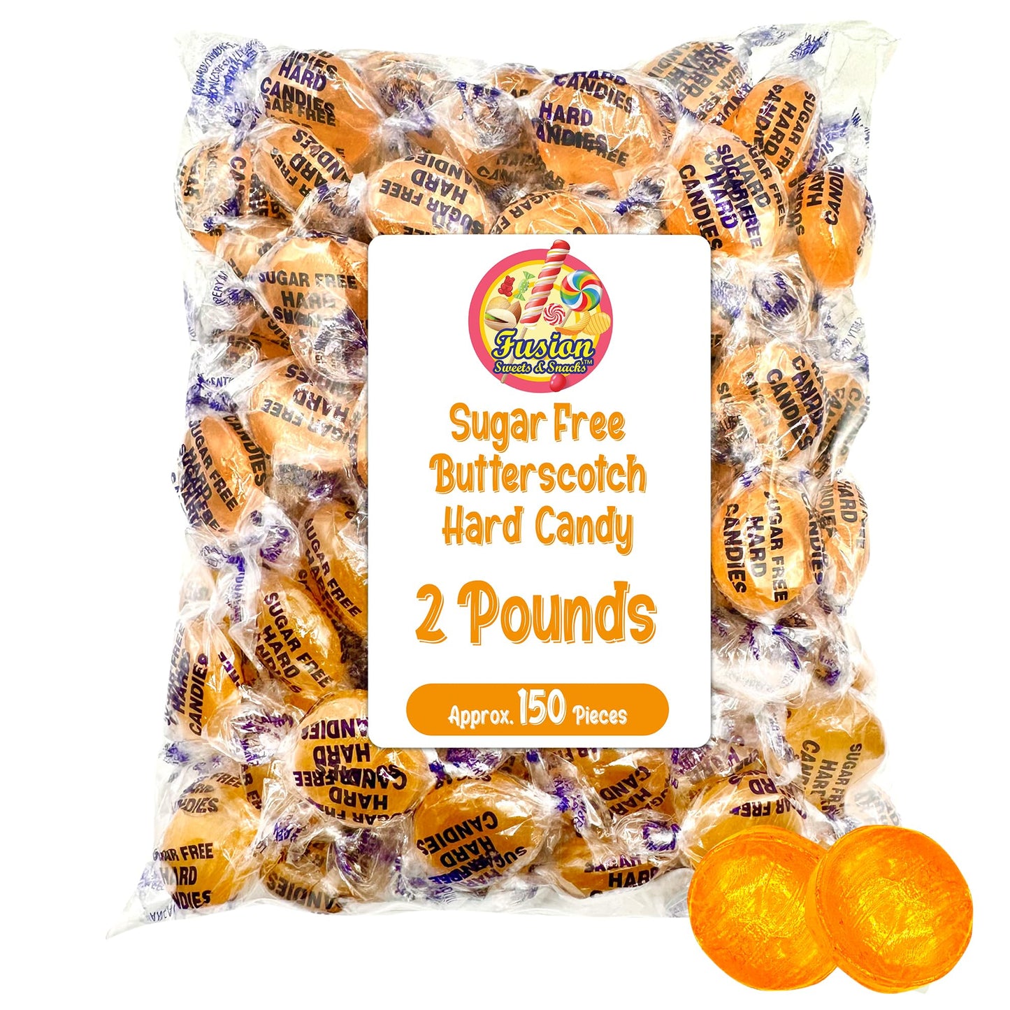 Sugar Free Butterscotch Hard Candy Arcor - 2LB Bag (About 150 Pieces) Of Individually Wrapped Sugar Free Butterscotch Buttons  Butter Scotch Bulk Candy