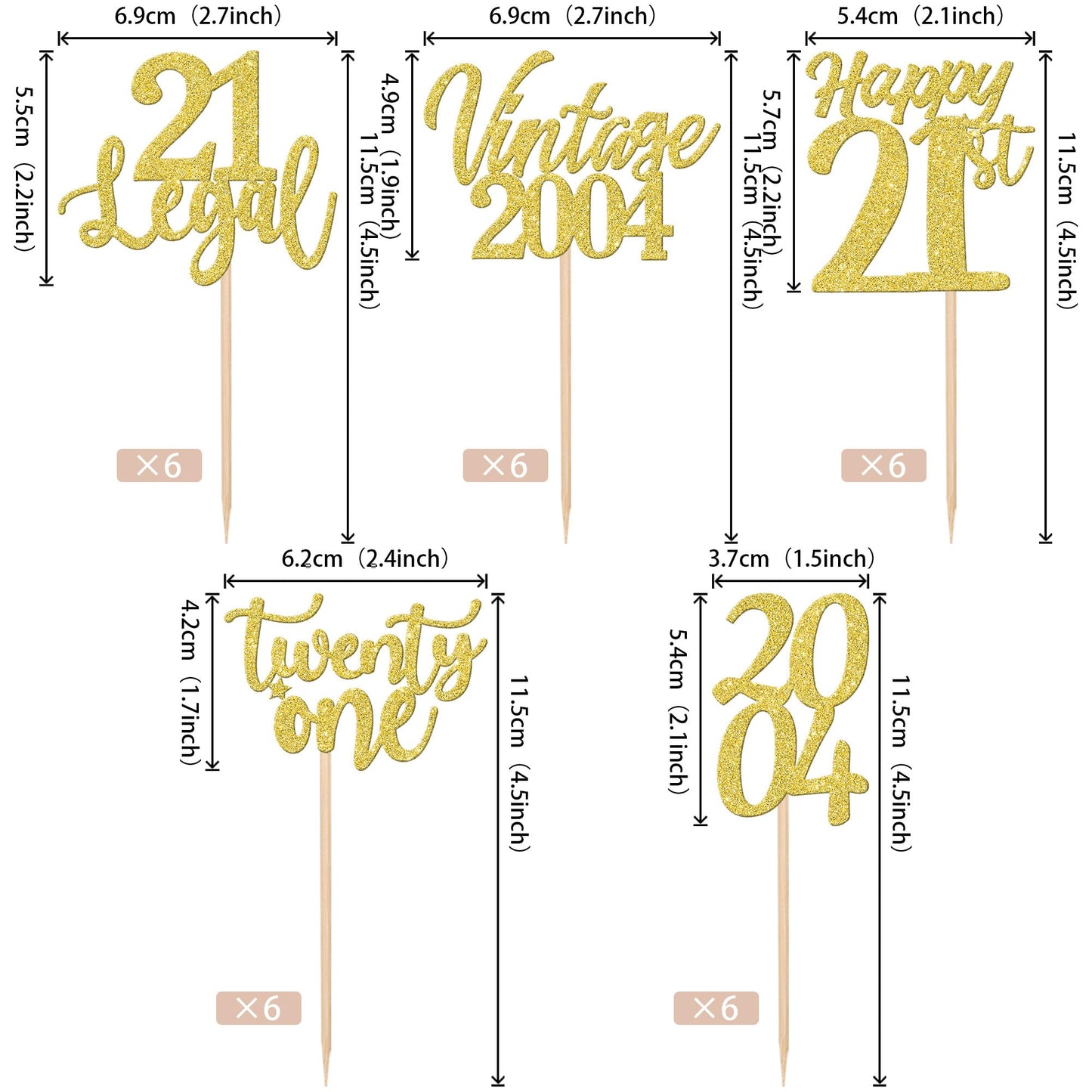 ZHUOWEISM 30PCS Cupcake Toppers for 21st Birthday Decorations Gold