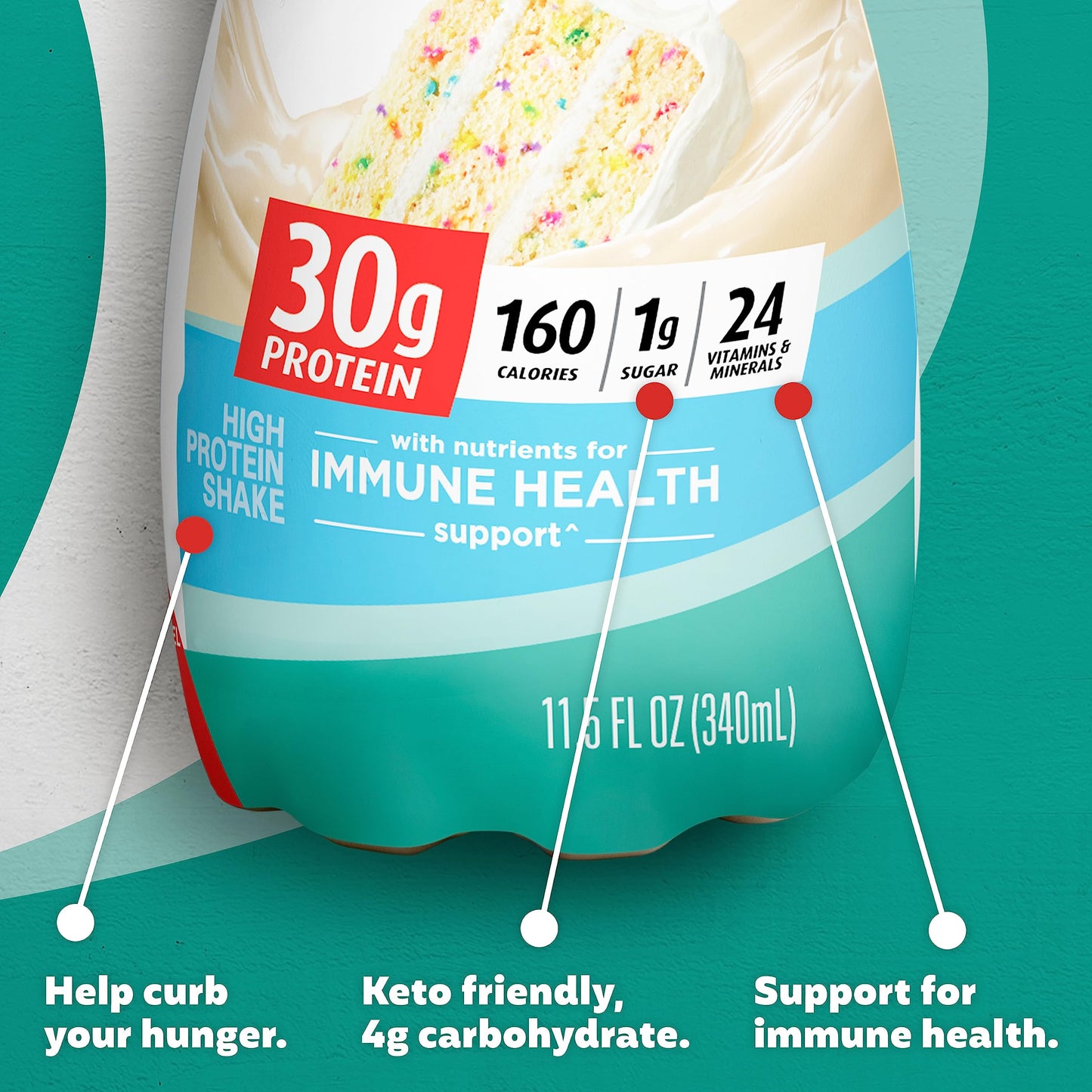 Premier Protein Shake, Cake Batter, 30g Protein, 1g Sugar, 24 Vitamins & Minerals, Nutrients to Support Immune Health, 11.5 Fl O