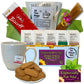 PINKCITRUS MARKETPLACE Tea And Cookie Gift Set Basket, 52 Piece Set, White Mug, Includes Honey Sticks, Ideal for Gifting