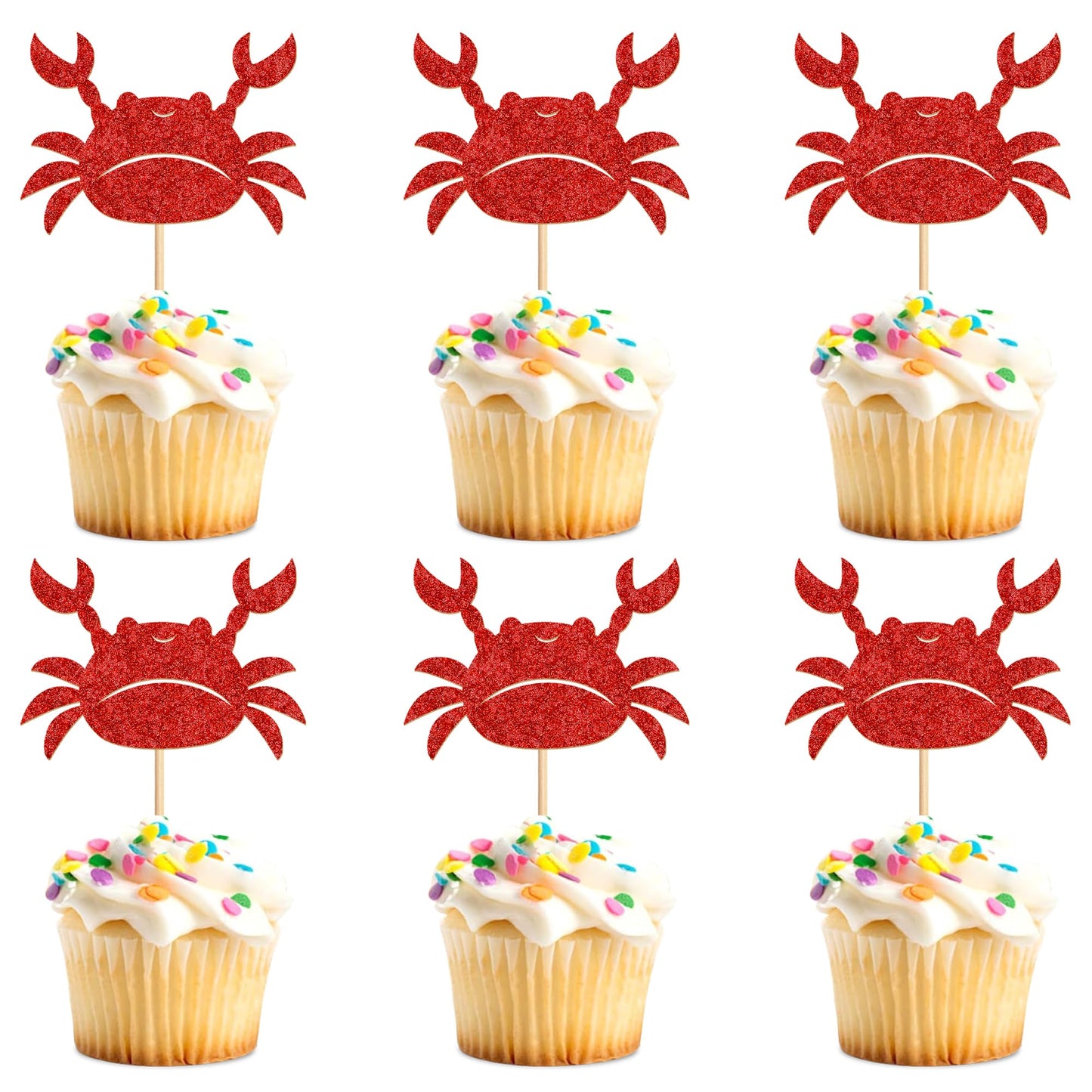 Cyodoos Crab Cupcake Topper Set, 24 PCS Ocean Themed Decorations for Baby Shower and Birthday Parties