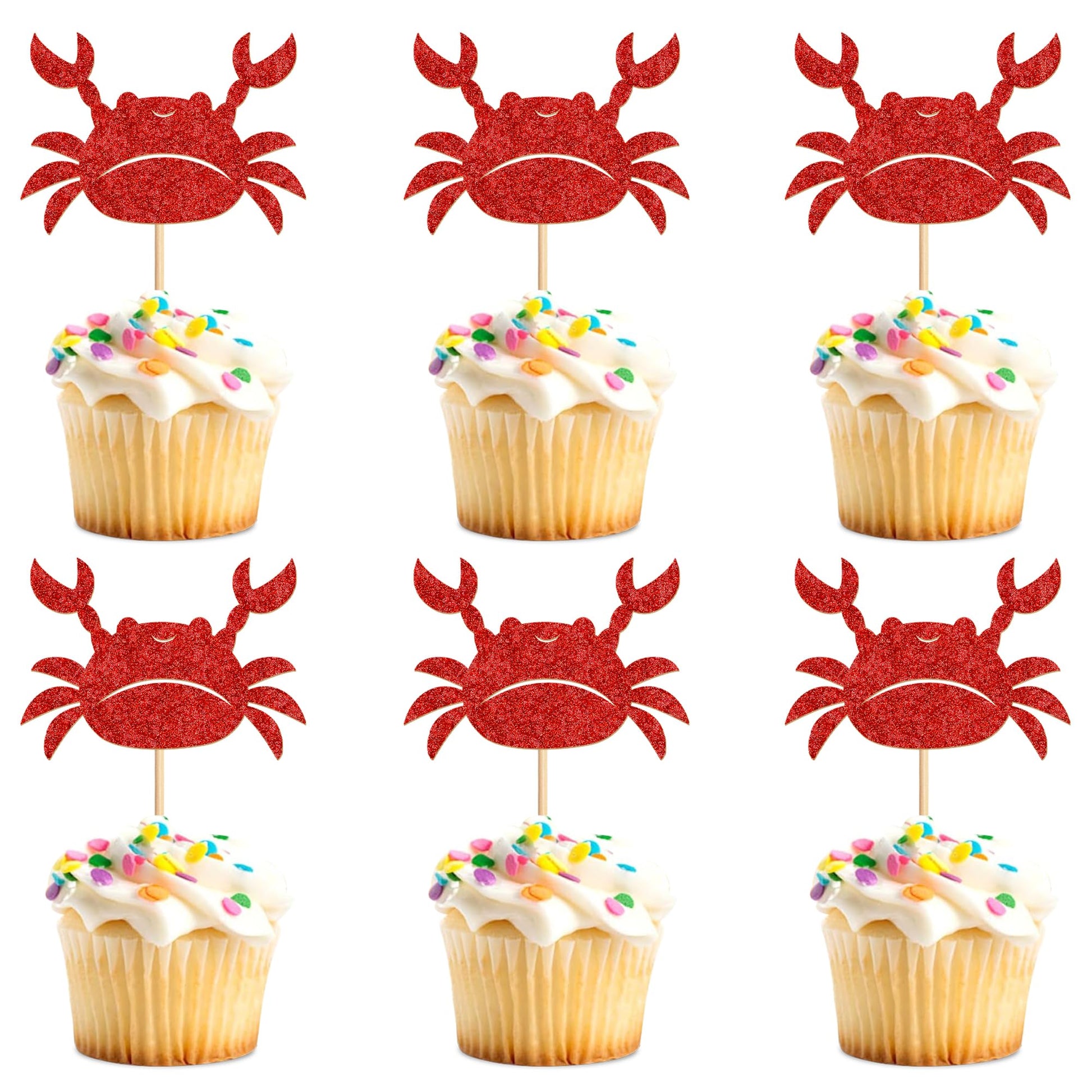 Cyodoos Crab Cupcake Topper Set, 24 PCS Ocean Themed Decorations for Baby Shower and Birthday Parties