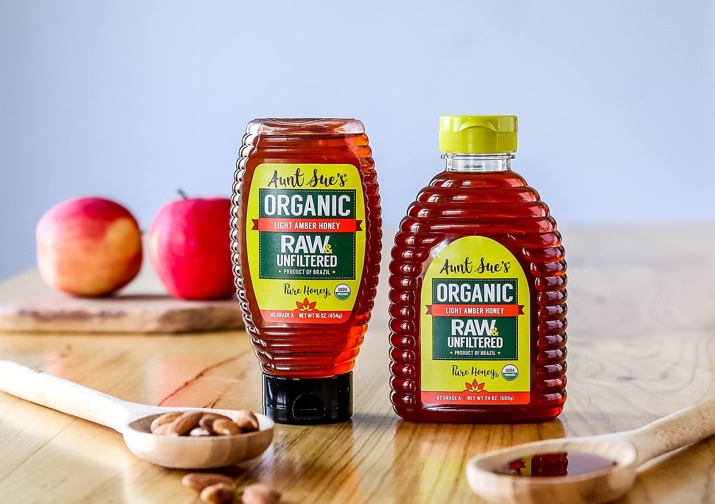 Aunt Sues Organic Raw & Unfiltered Honey, 24 Ounce (1.5 LB) from Brazil, Strained Pure Honey