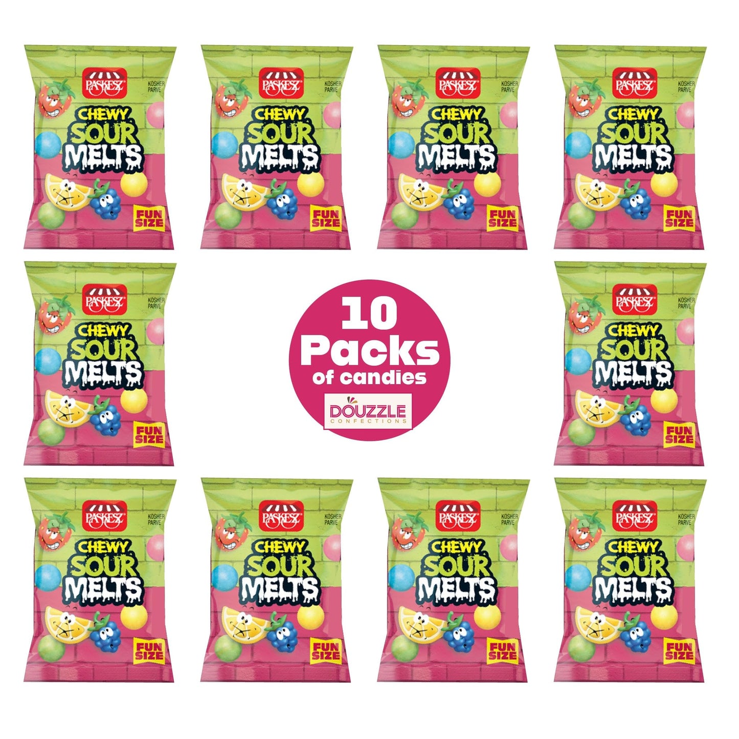 Douzzle Chewy Sour Melts Candy Fun Size (10 Count, Pack Of 1) Individually Wrapped Candies, Birthday Party Favors, Goodie Bags S